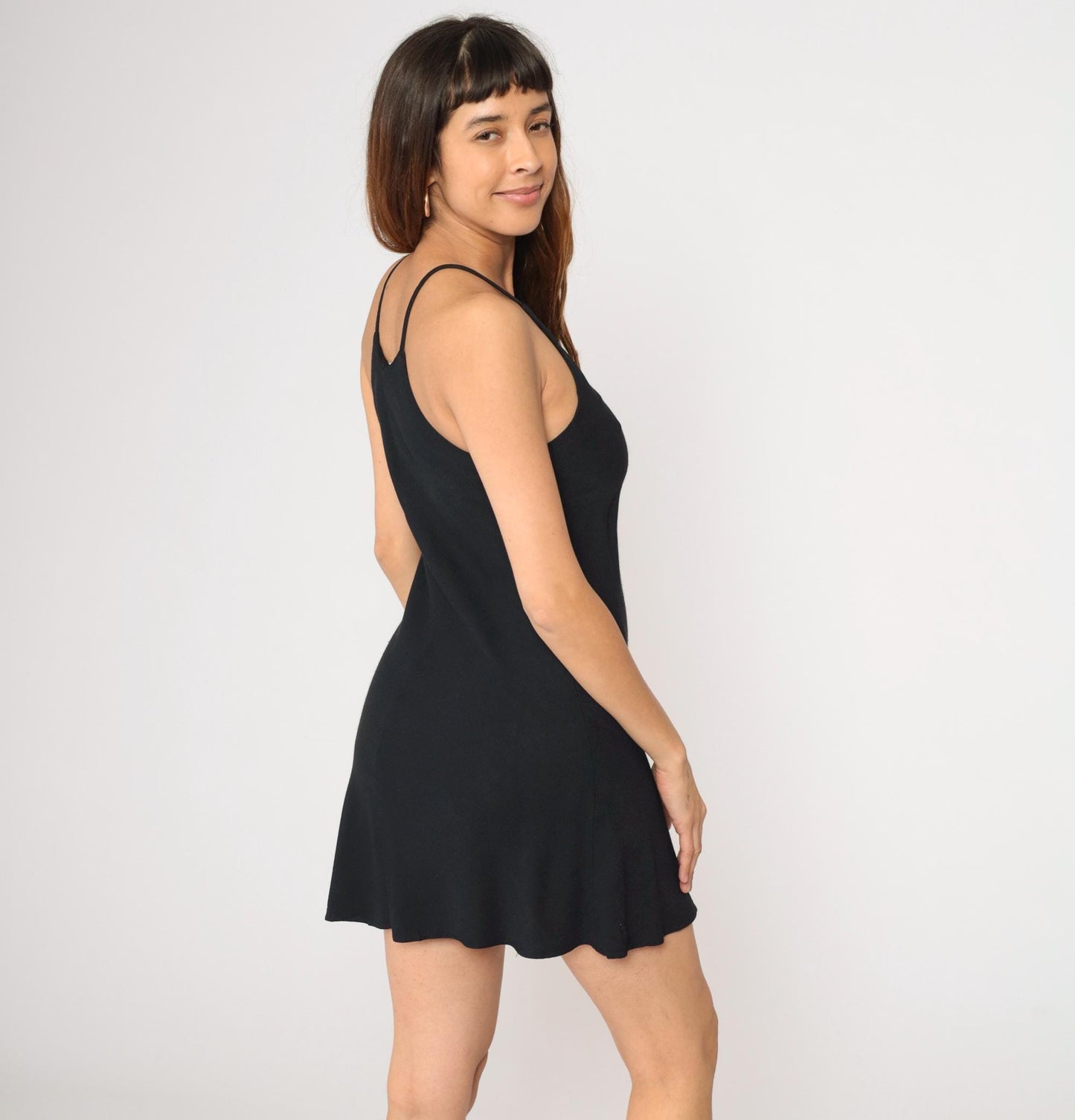 90s Black Mini Dress Racerback Spaghetti Strap A-Line Small S