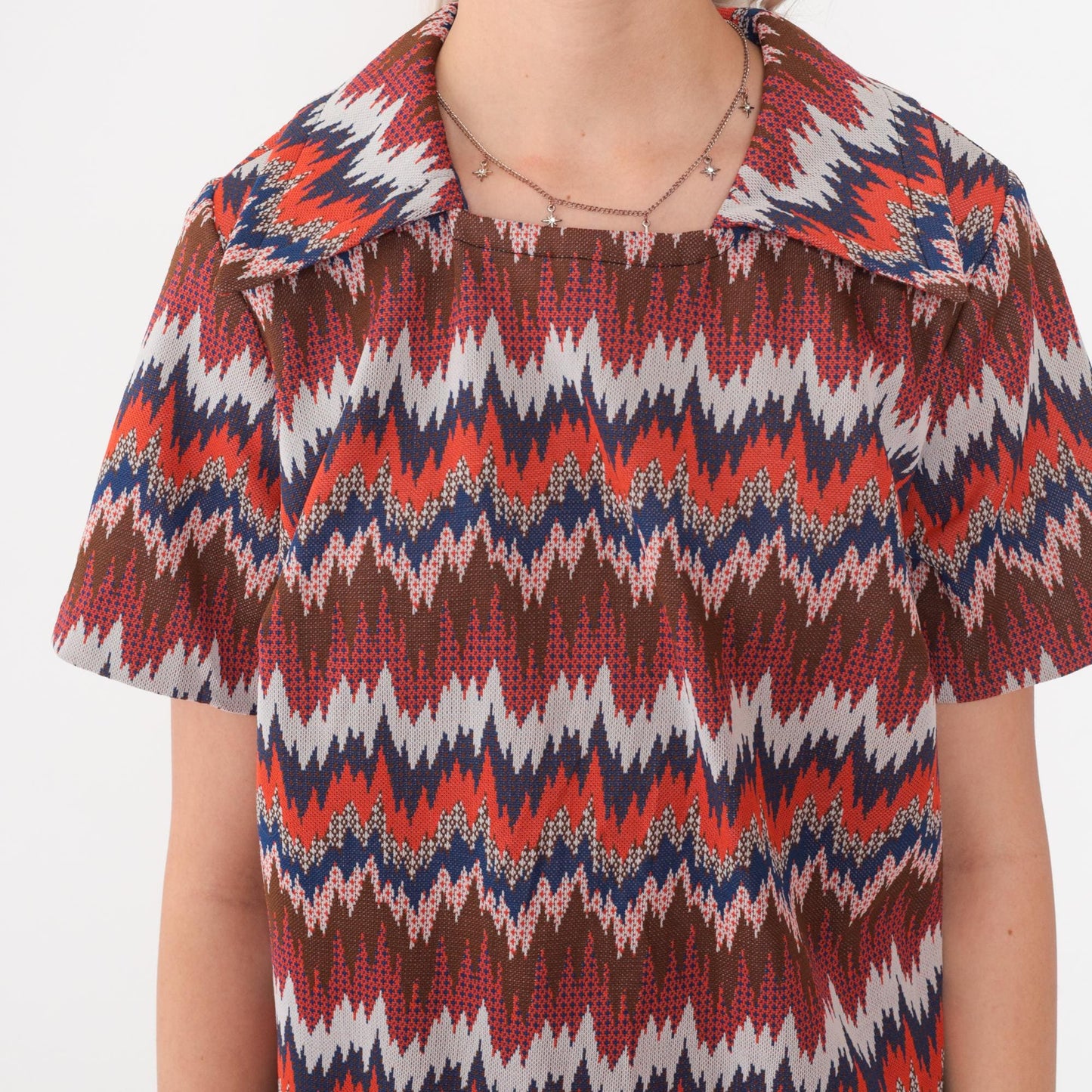 1960s Psychedelic Striped Mod Shift Dress Mini Orange Brown Blue Large