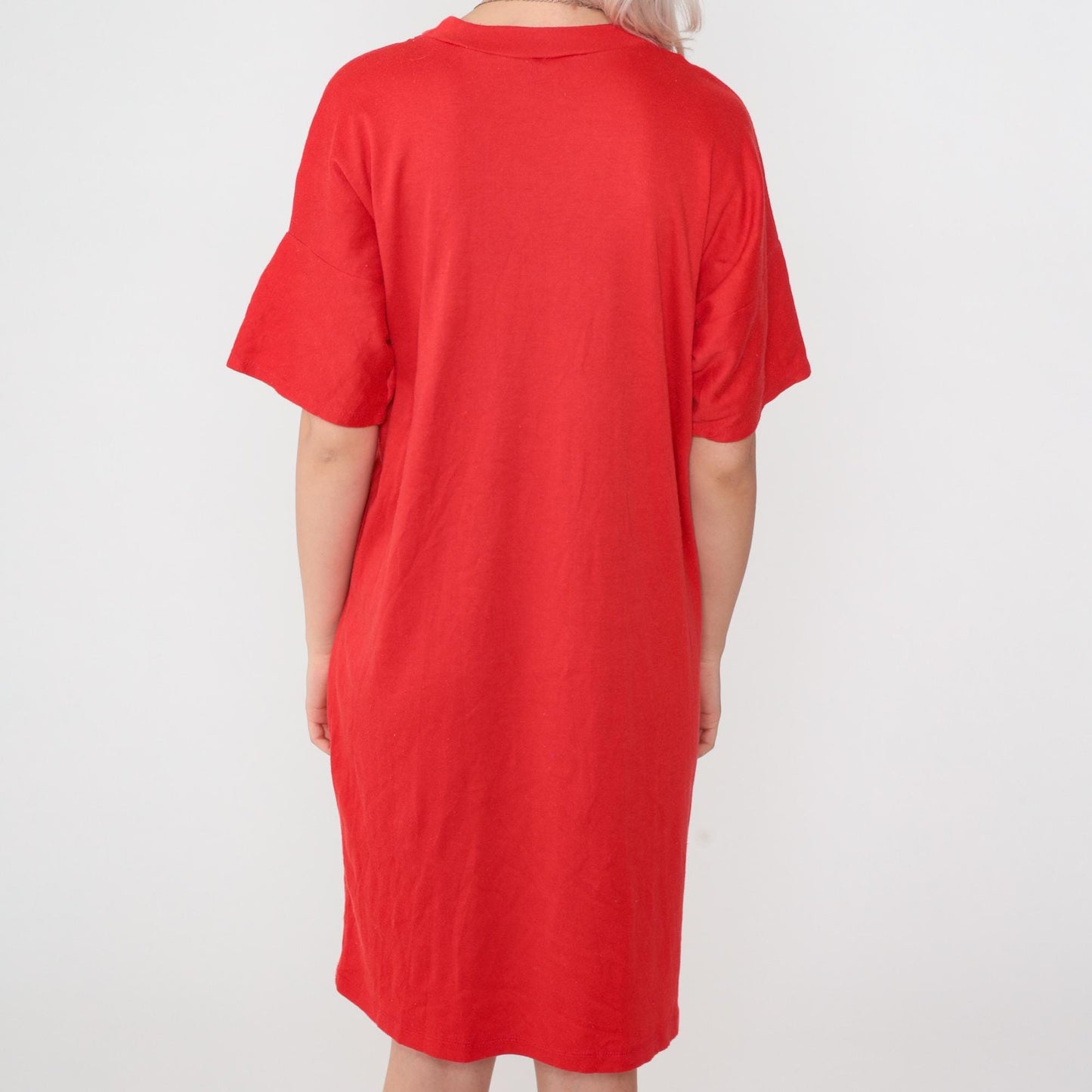 80s Teddy Bear I Heart California T-Shirt Dress Midi Red Graphic Nightgown Medium