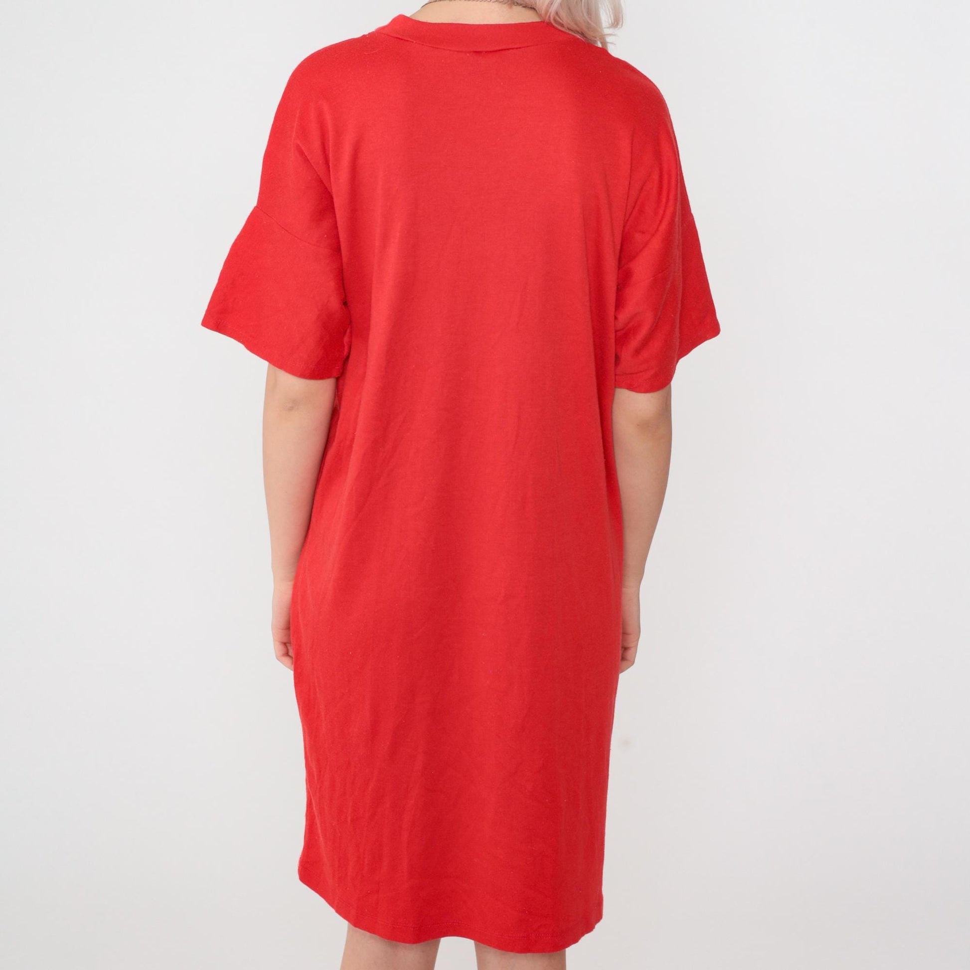80s Teddy Bear I Heart California T-Shirt Dress Midi Red Graphic Nightgown Medium