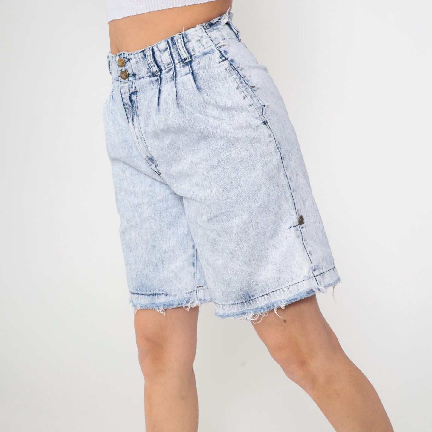 80s Acid Wash Denim Shorts Pleated High Rise Blue Jean Shorts Small 7