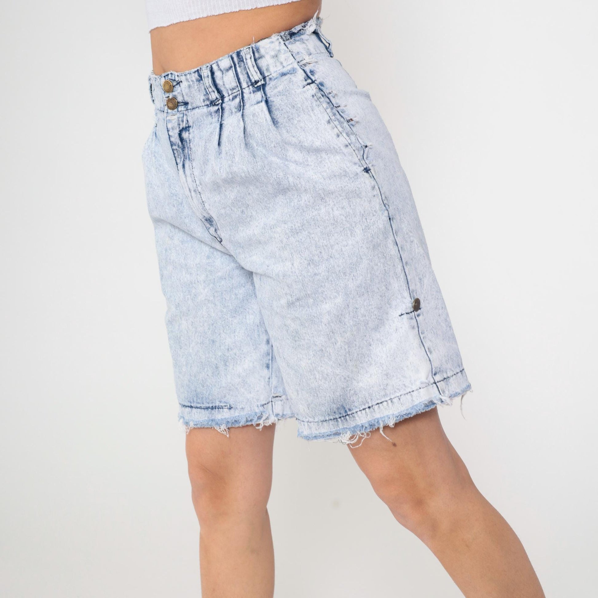 80s Acid Wash Denim Shorts Pleated High Rise Blue Jean Shorts Small 7