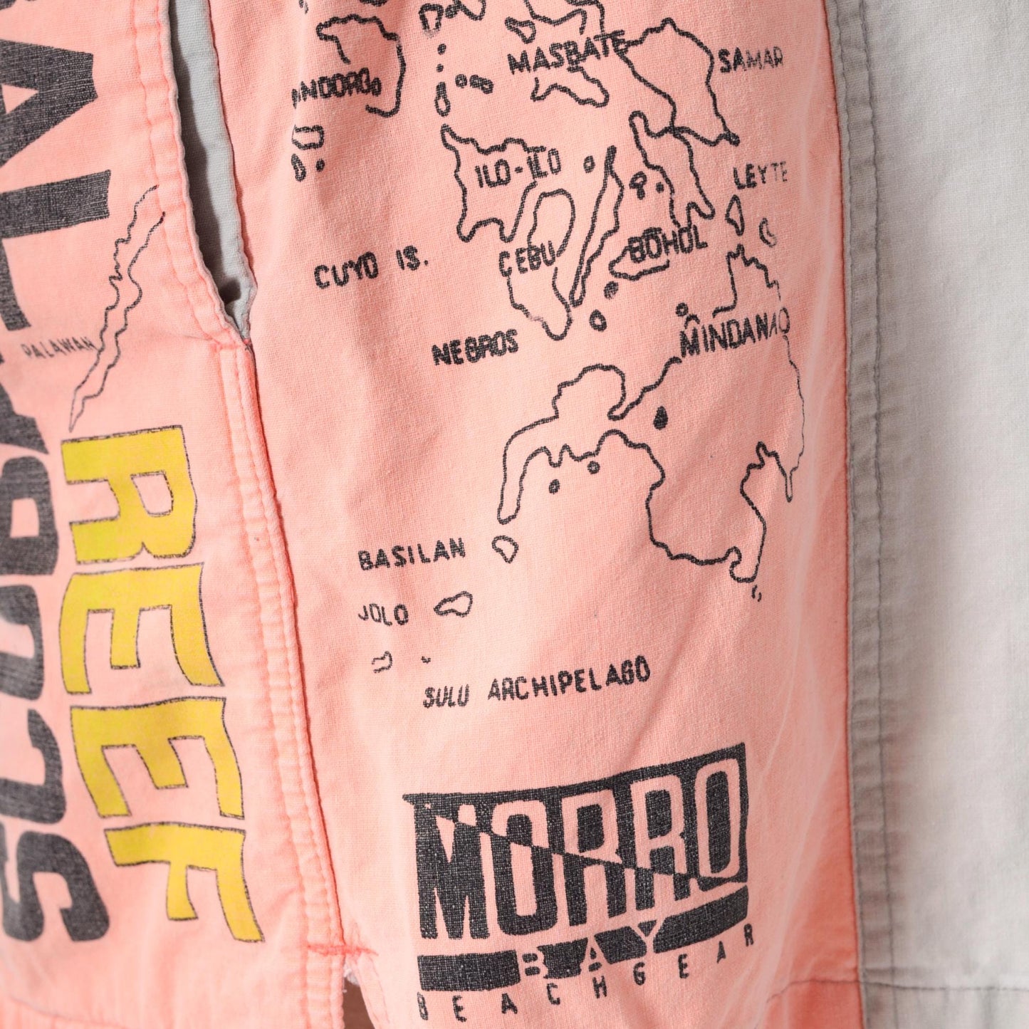 90s Morro Bay Swim Trunks Scuba Diving Philippines Map Coral Grey Cotton Extra Large XL