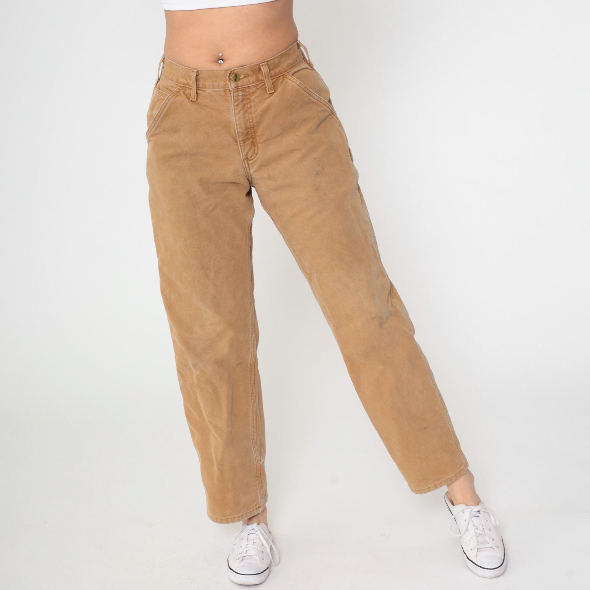 Y2K Carhartt Brown Straight Leg Work Pants Flannel Lined High Waist 30x30