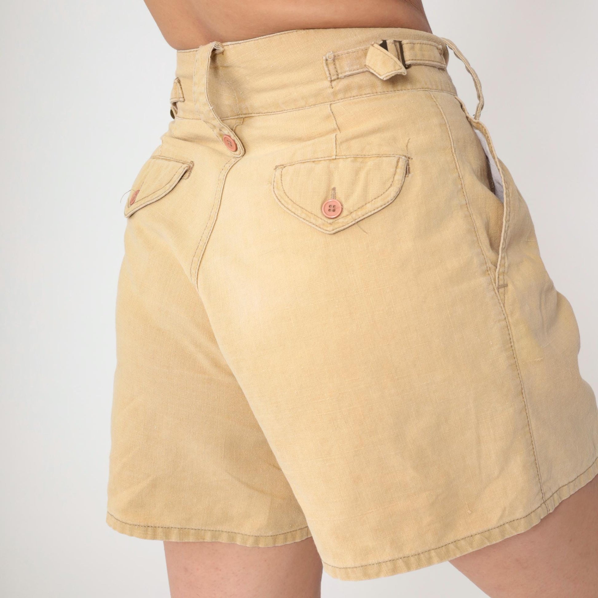 80s Palmettos Tan Pleated High-Waist Shorts Ramie Cotton Petite Small