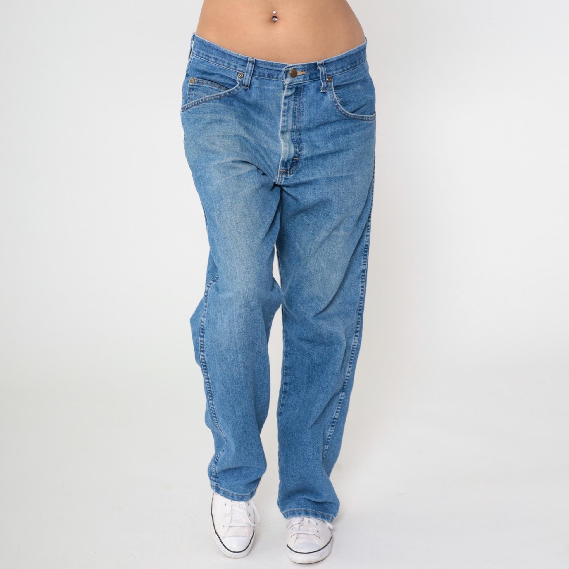 00s Wrangler High Rise Straight Leg Jeans Blue Denim Men's 34x32