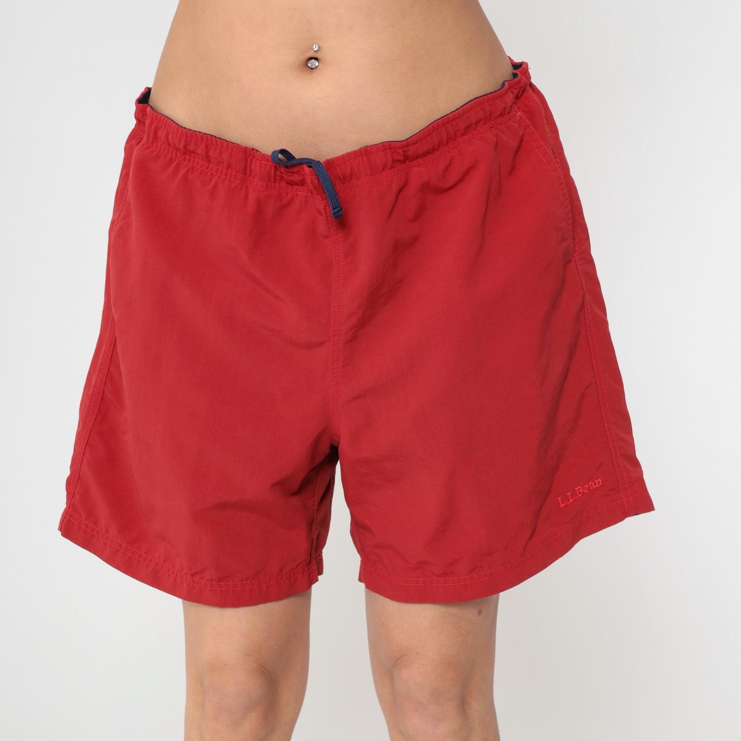 Y2K L.L. Bean Red Nylon Swim Trunks Drawstring Waist Men's Large L
