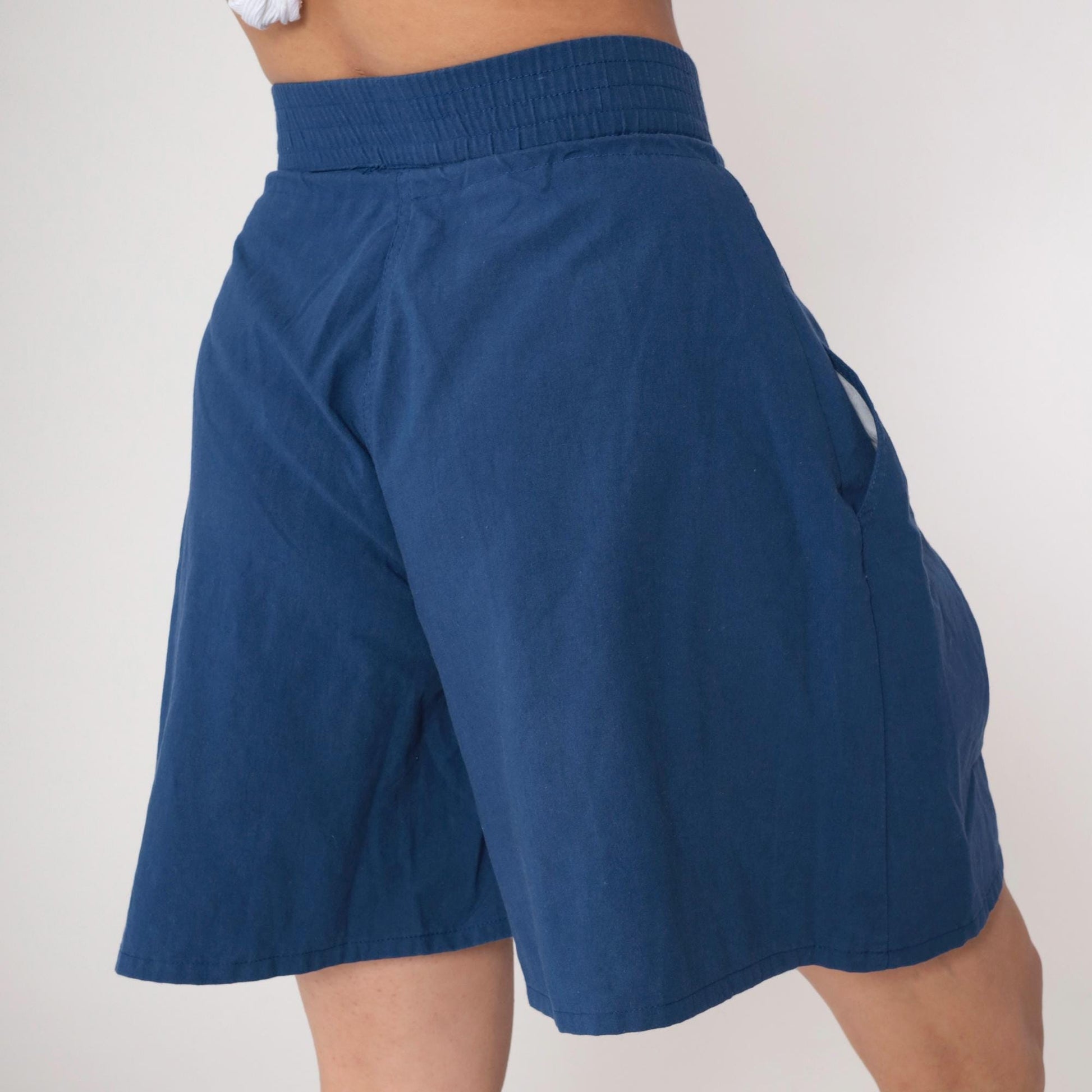 80s Gitano Navy Pleated Shorts High Waist Drawstring Small