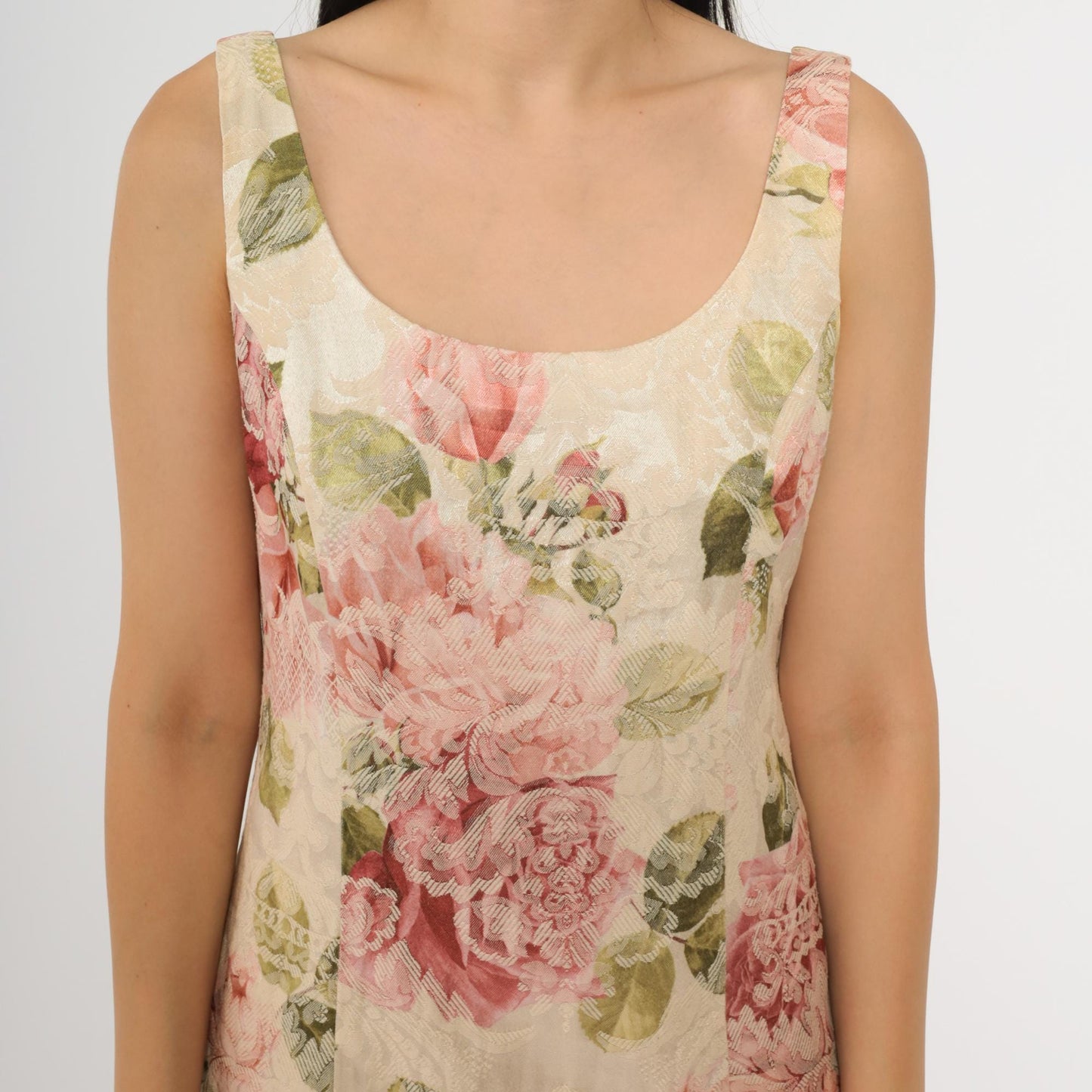 90s Newport News Floral Jacquard Sheath Dress Cream Pink Mini Small