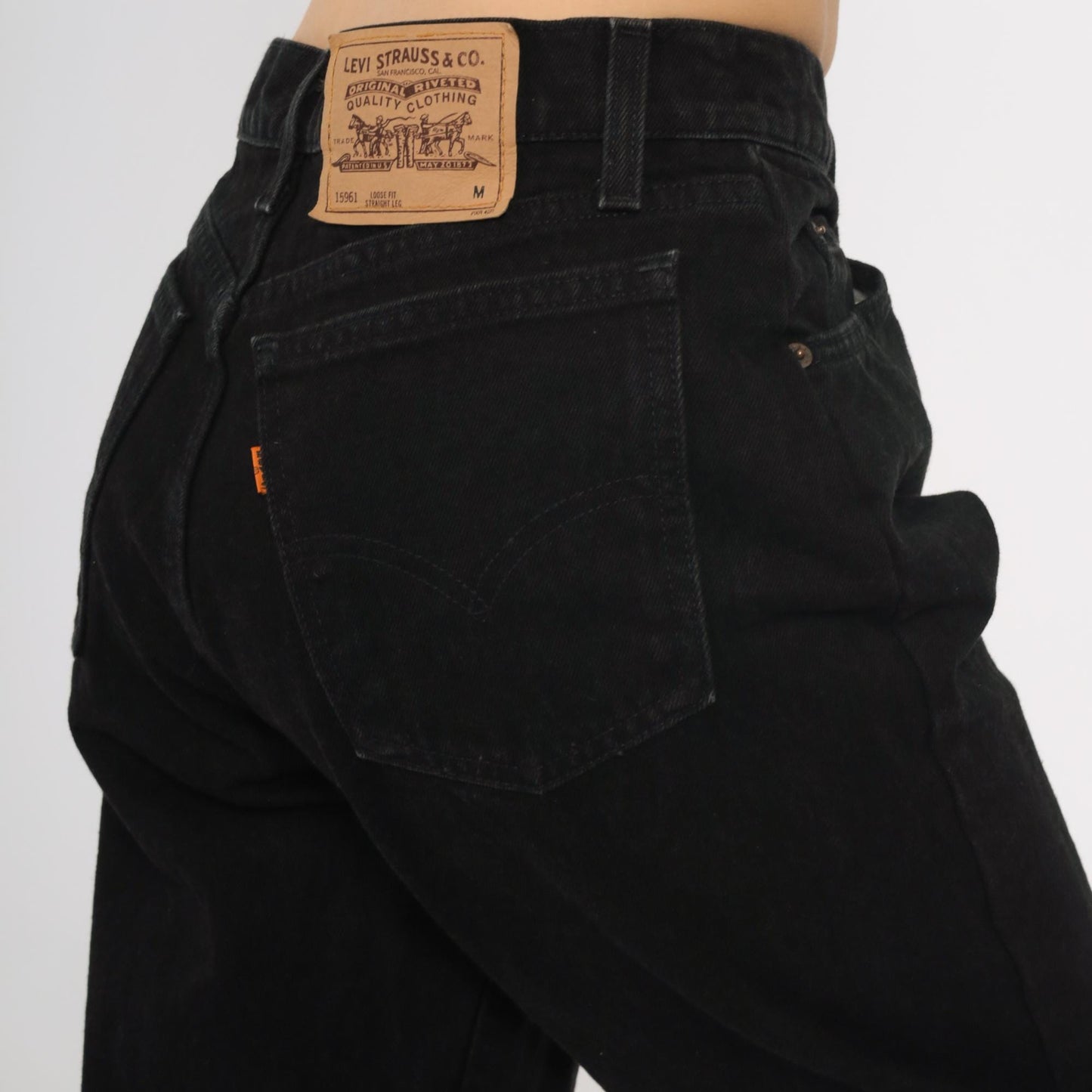 90s Levi's 961 Black Denim High-Waist Straight Leg Jeans Medium 8