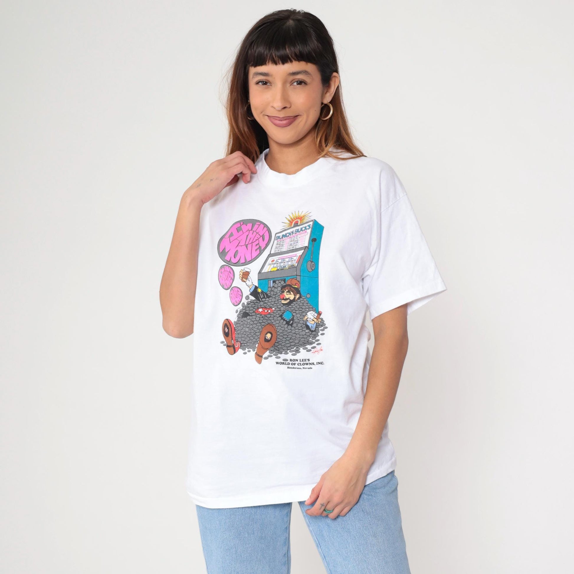 90s Ron Lee's World of Clowns Slot Machine Graphic T-Shirt White Large