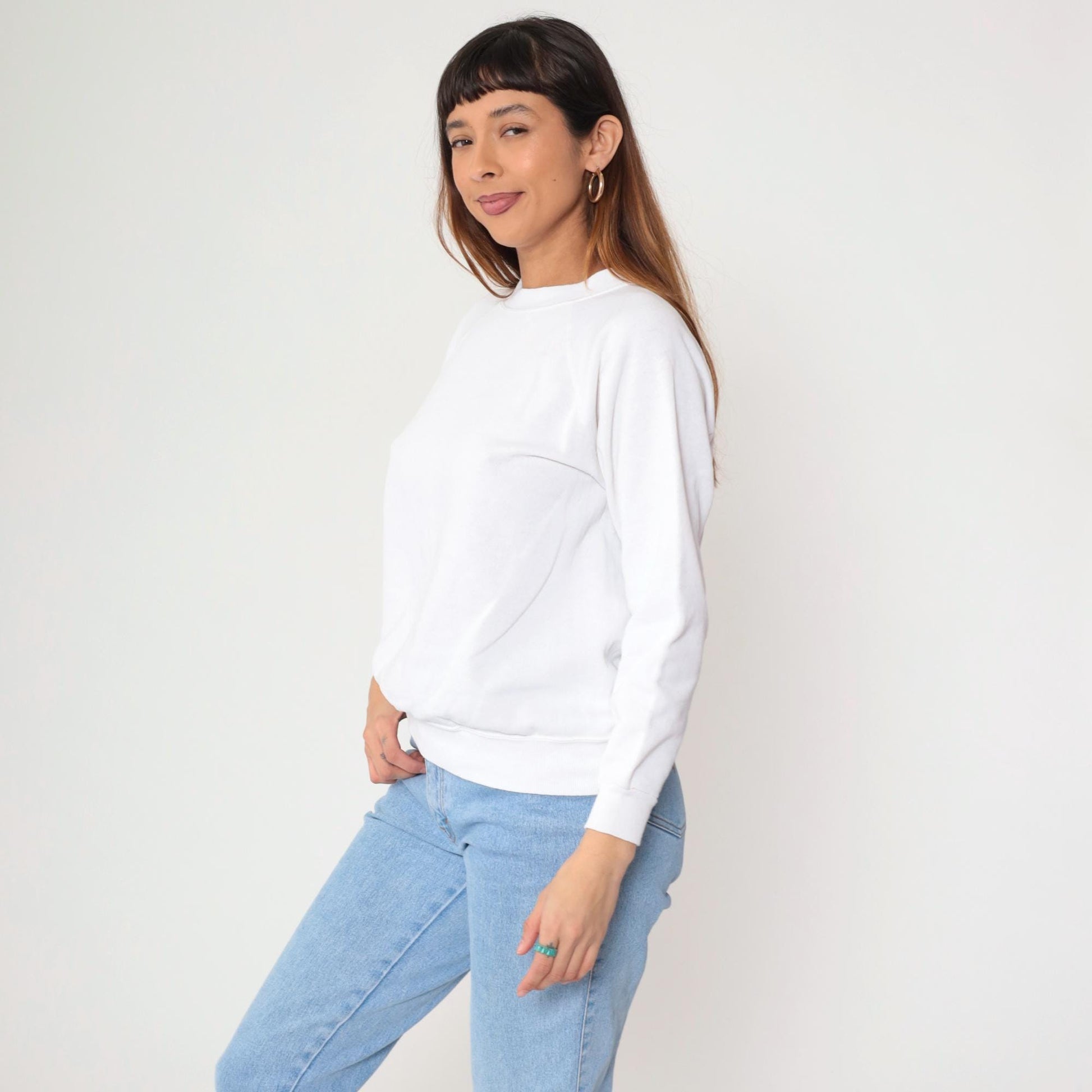 90s Hanes Her Way White Raglan Sweatshirt Crewneck Medium