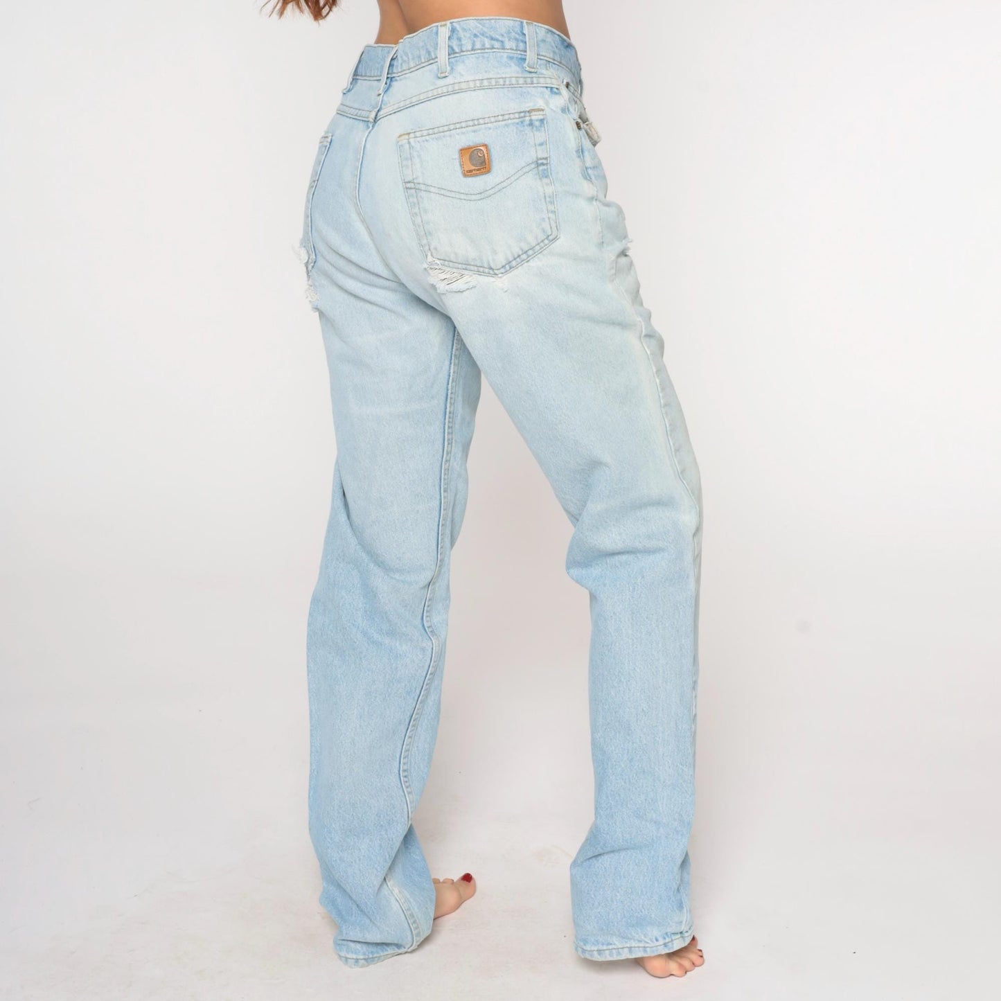 90s Carhartt Light Wash Straight Leg Jeans Distressed Denim Men's 33x36