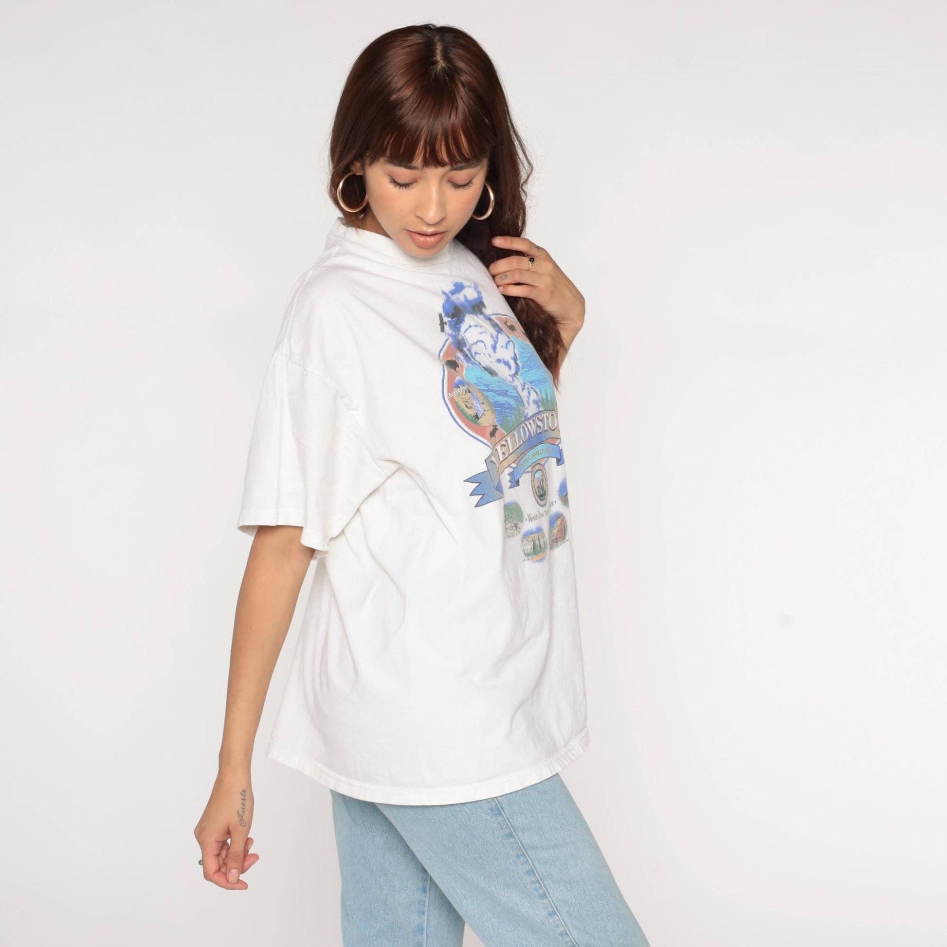 90s Yellowstone National Park Old Faithful Graphic T-Shirt White Cotton Extra Large