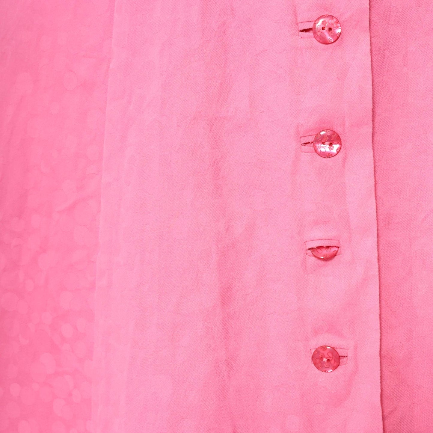 90s Fuchsia Jacquard Polka Dot Button-Up Midi Dress Long Sleeve Medium