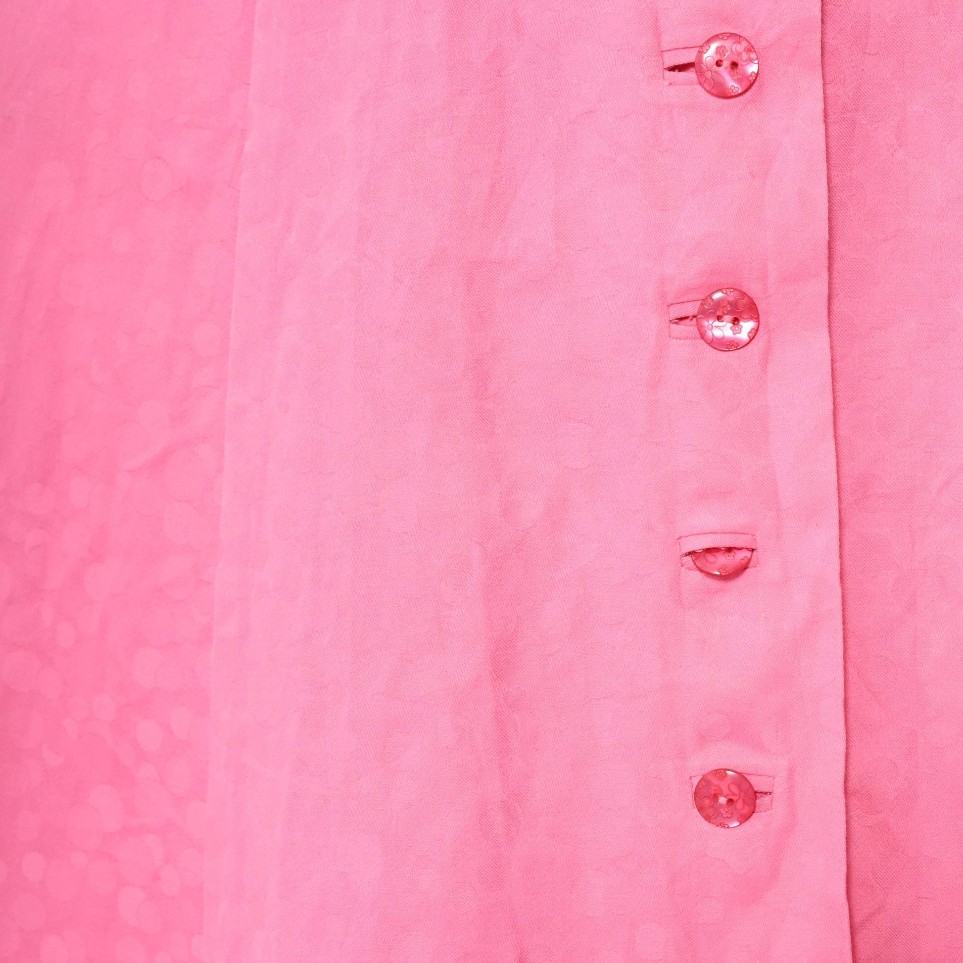 90s Fuchsia Jacquard Polka Dot Button-Up Midi Dress Long Sleeve Medium