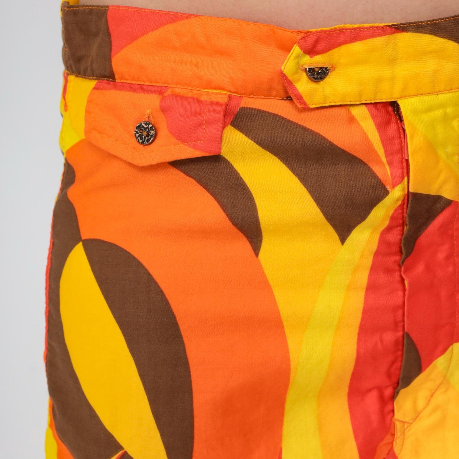 70s Kamehameha Hawaii Board Shorts Abstract Print Orange Yellow Medium