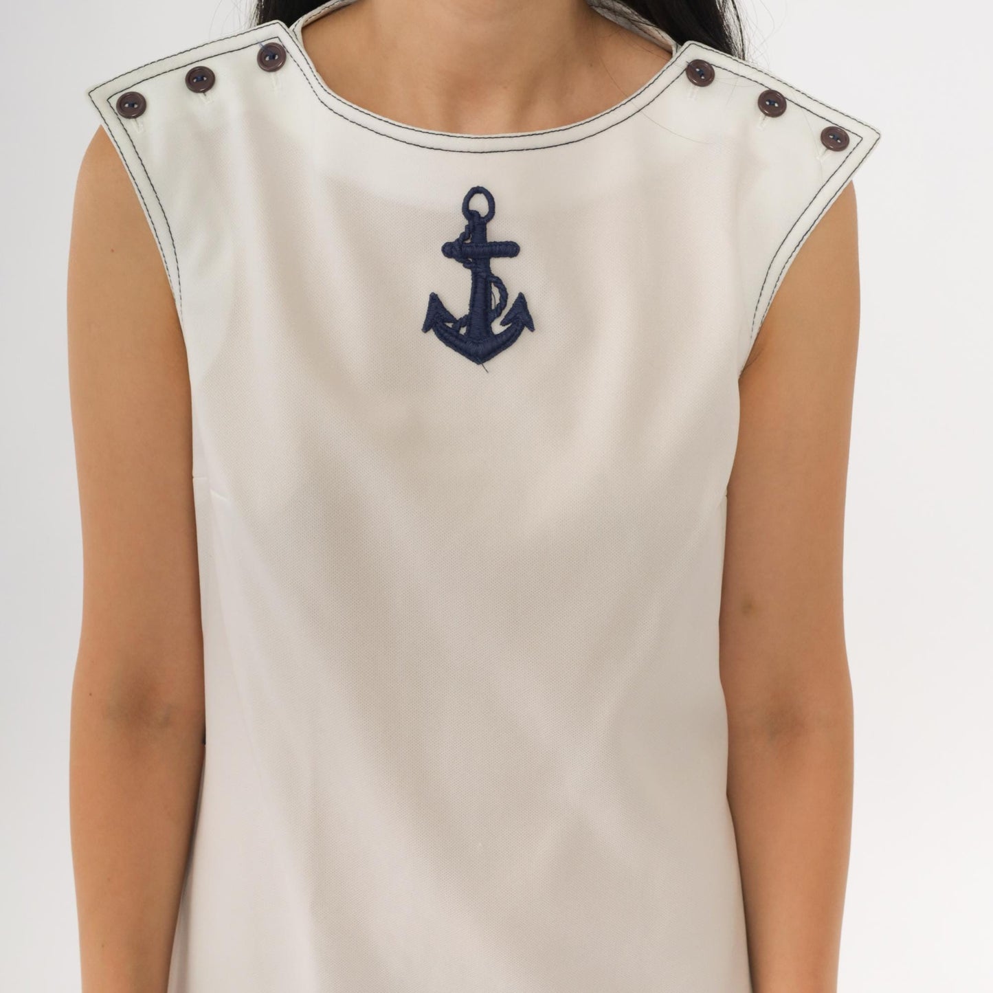 70s Caron Nautical Mini Dress Anchor Applique White Shift Sleeveless Small