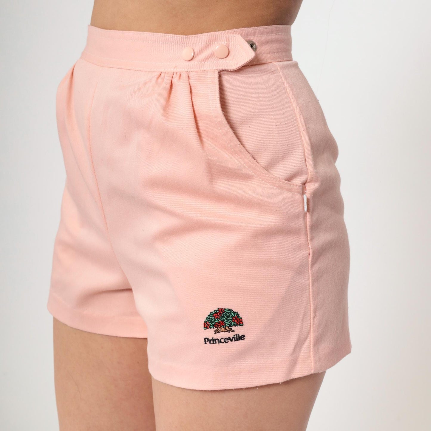 80s Peach Pink High-Waisted Shorts Princeville Kauai Snap Pleated Small S