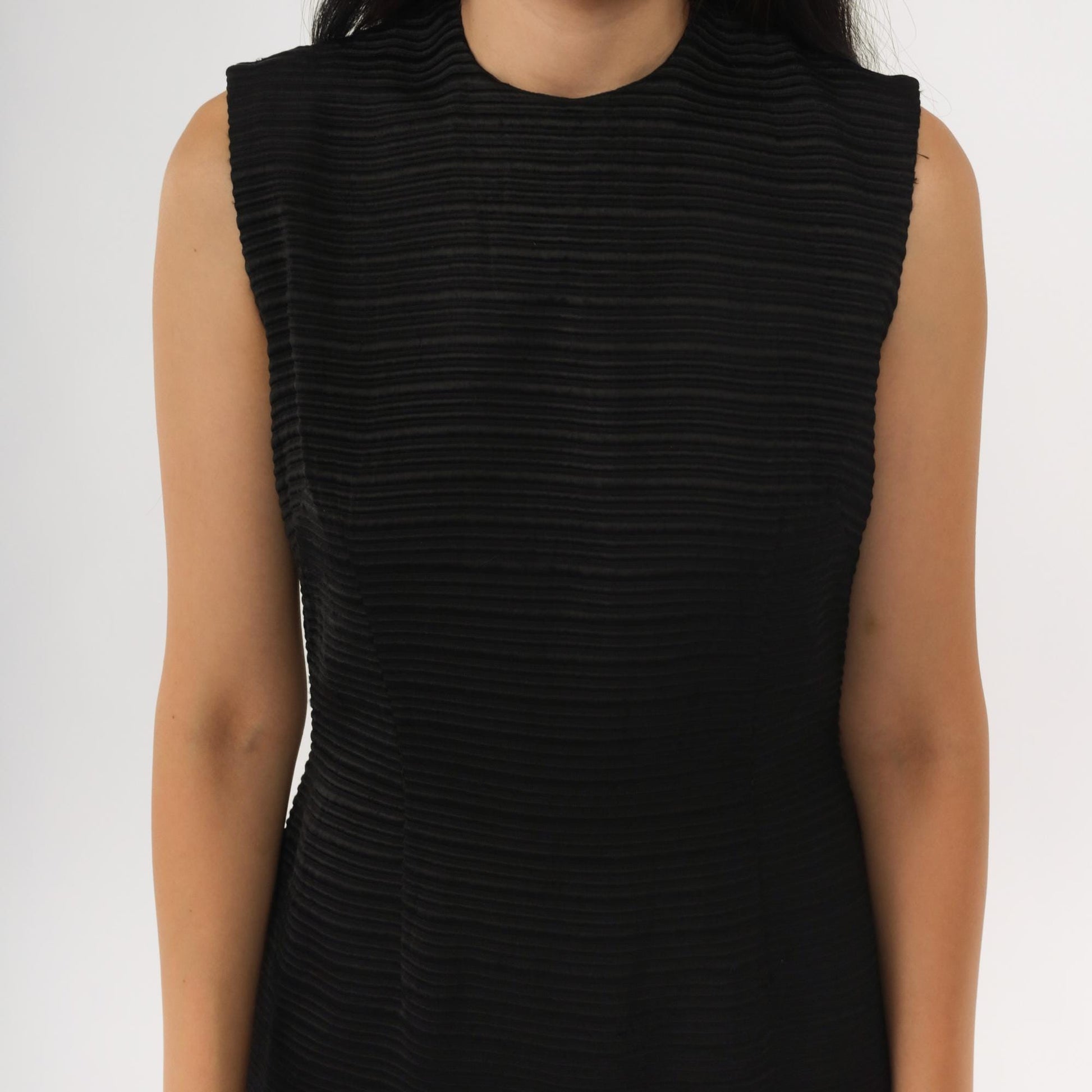 60s Black Ribbed Sheath Dress Sleeveless Knee Length Cocktail Extra Small XS