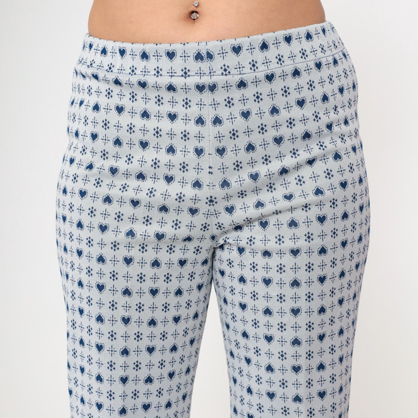 70s Heart Print Flared Trousers Grey Blue High Waisted Bell Bottoms Small