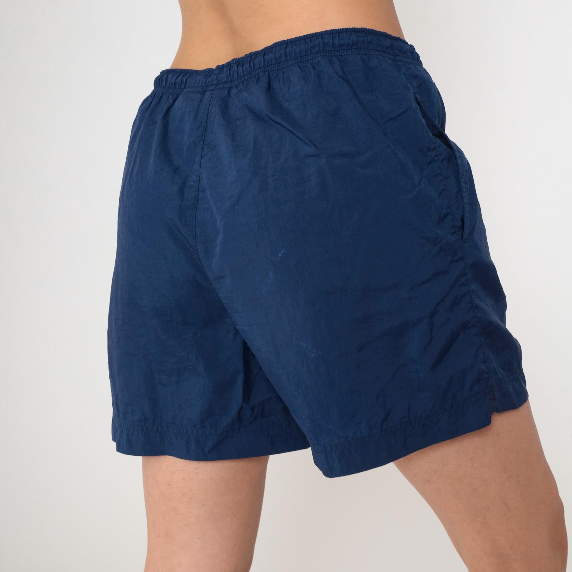 Y2K Nike Navy Nylon Athletic Shorts Elastic Waist Medium