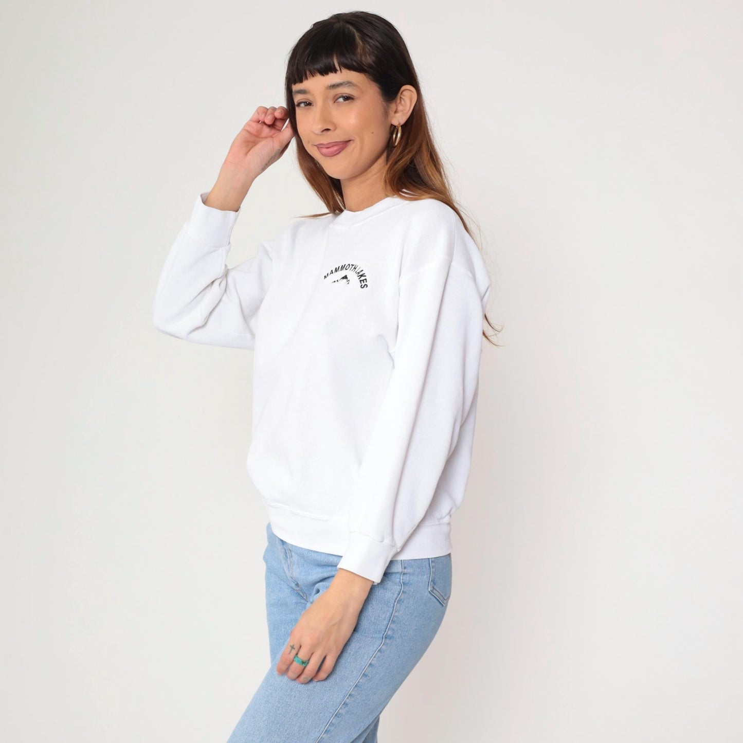 90s Mammoth Lakes California Embroidered Mountain Sweatshirt White Crewneck Medium M