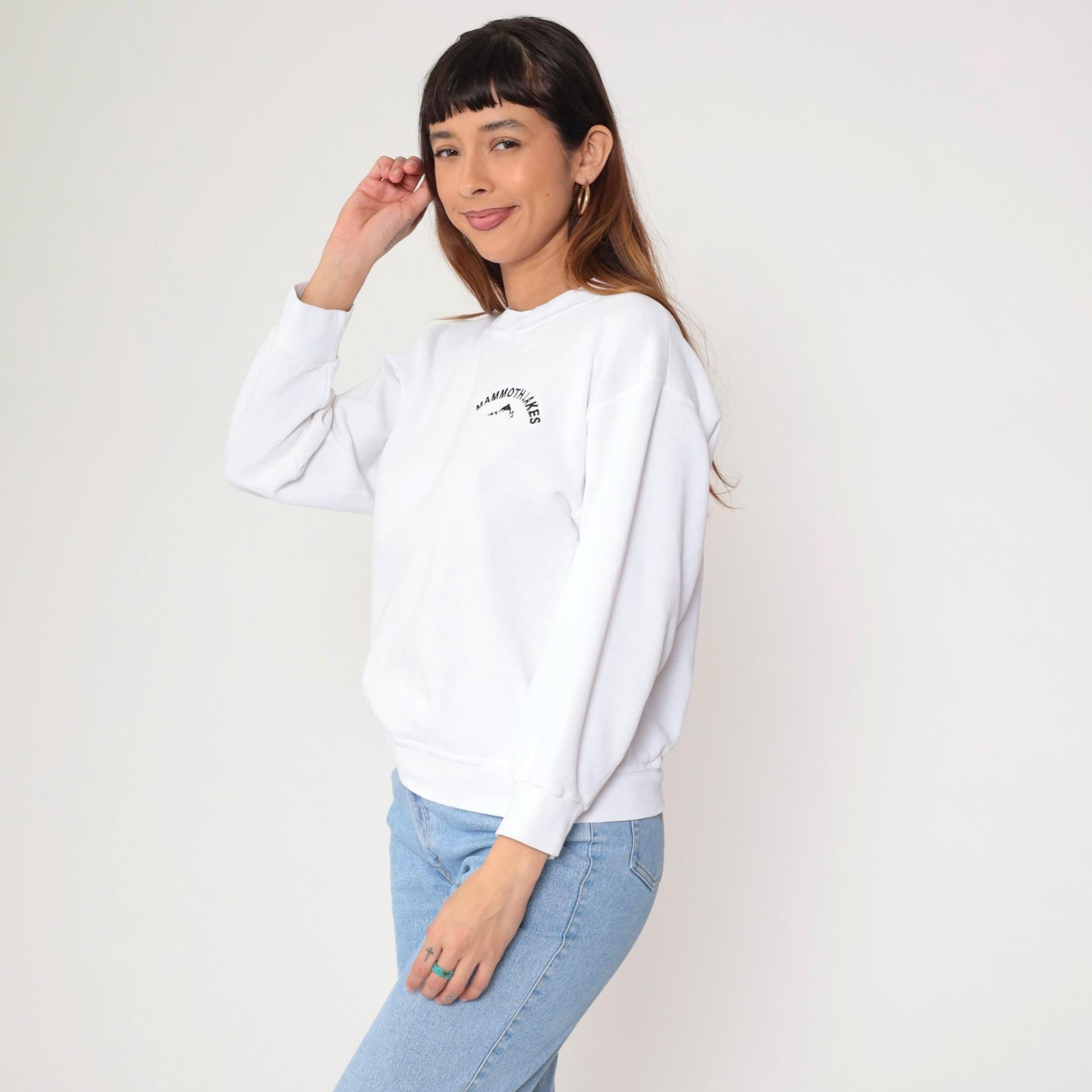 90s Mammoth Lakes California Embroidered Mountain Sweatshirt White Crewneck Medium M