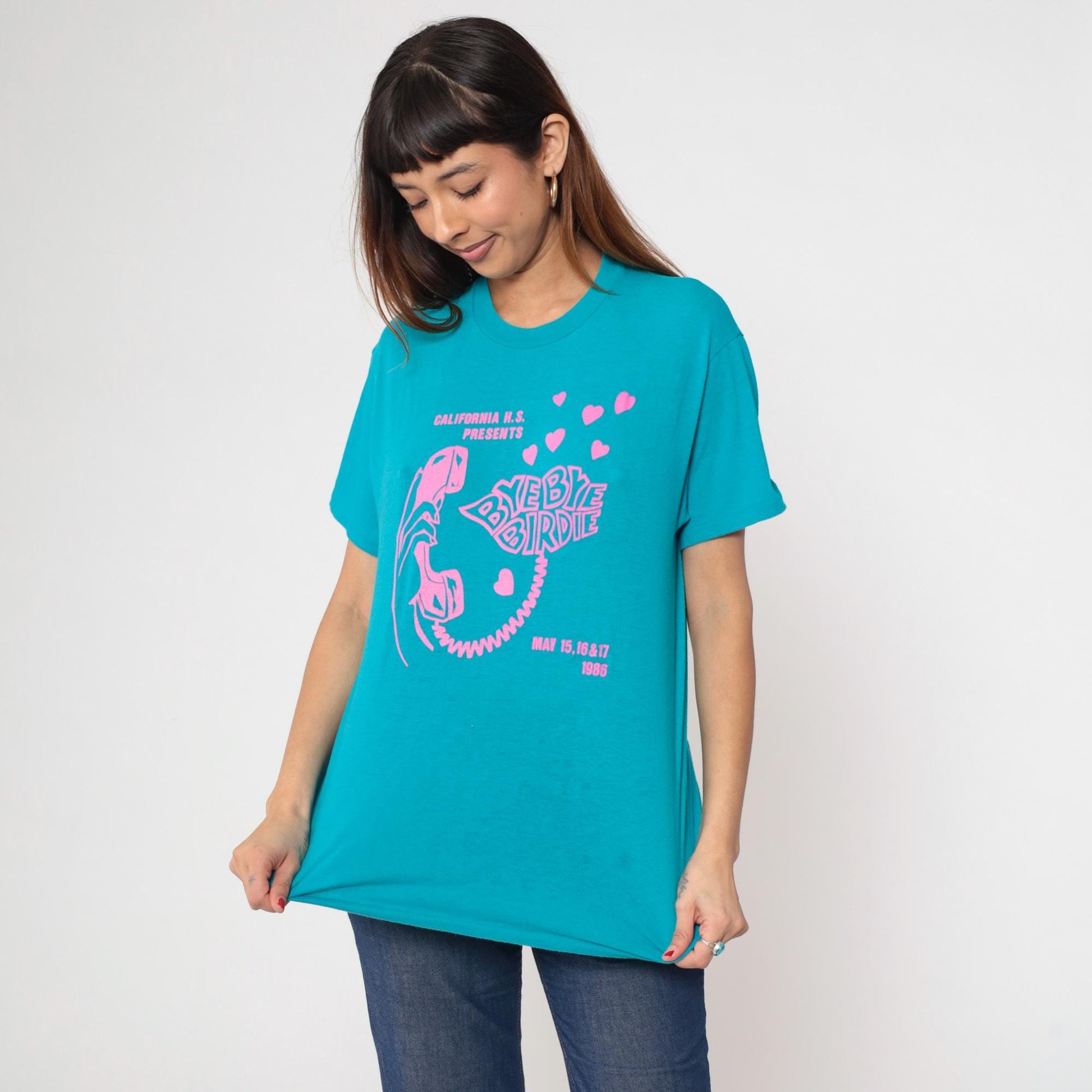 80s Bye Bye Birdie California High School Musical Graphic Tee Turquoise Pink Medium