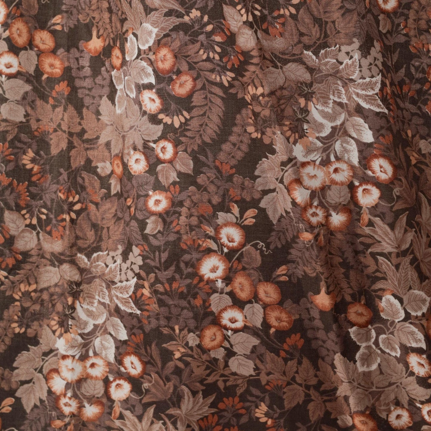 70s Brown Floral Ascot Blouse Button-Up Long Sleeve Large L