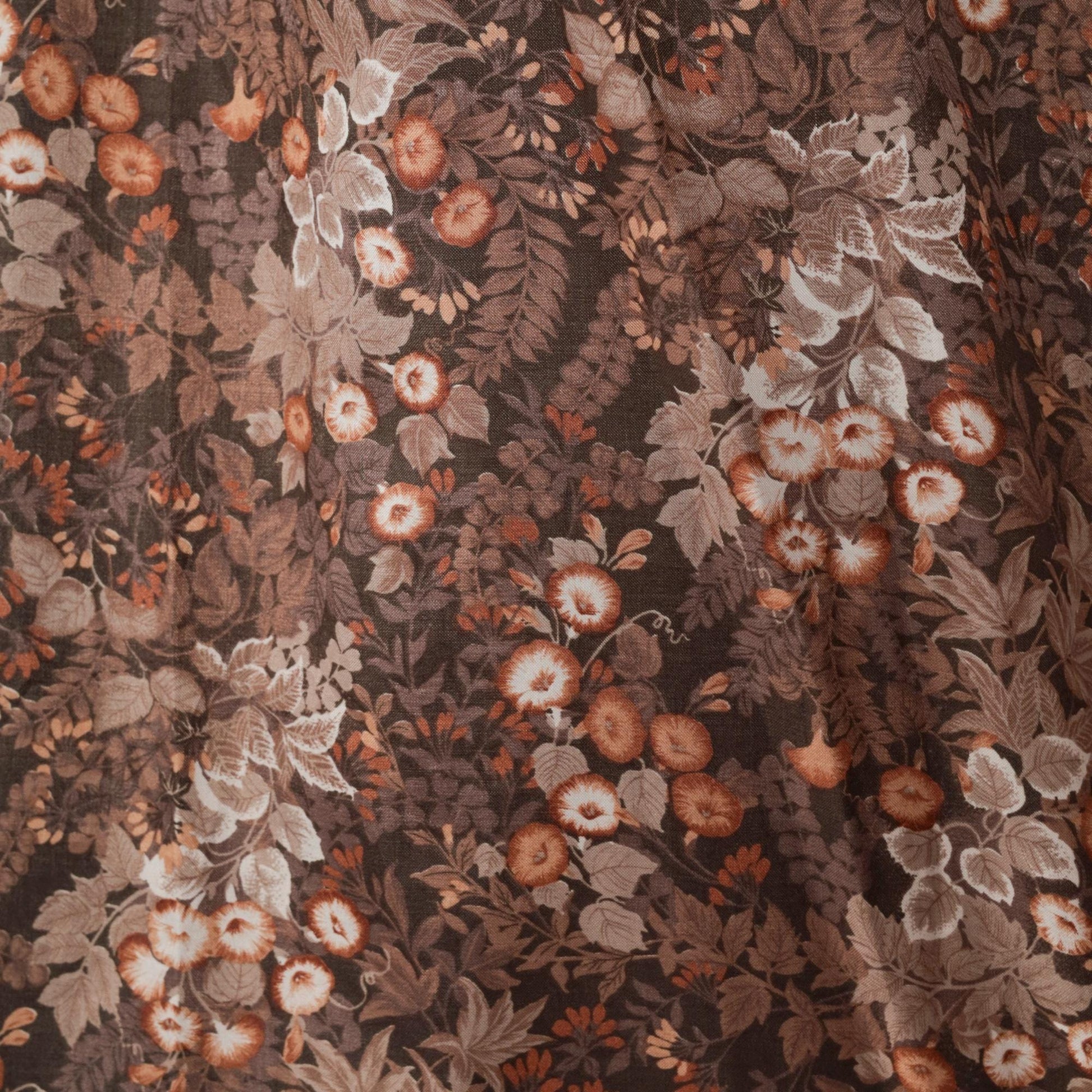 70s Brown Floral Ascot Blouse Button-Up Long Sleeve Large L