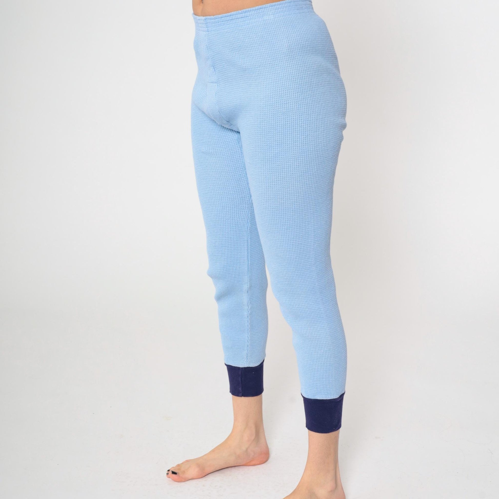80s Baby Blue Waffle Knit Thermal Pants Long Johns Small Medium