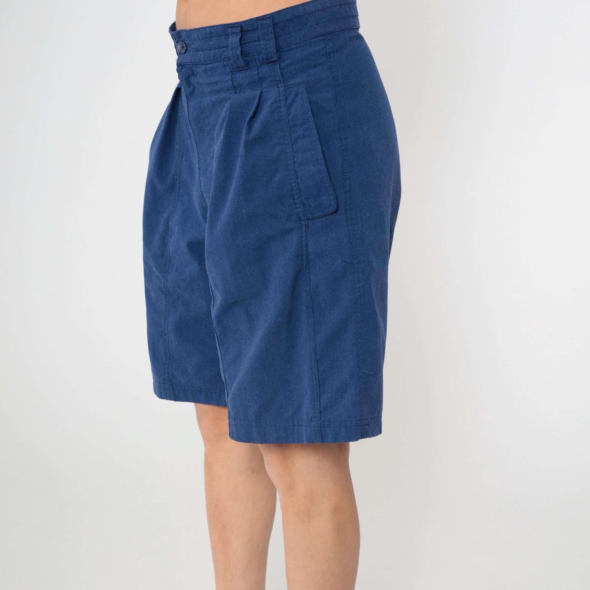 90s Gitano Navy Pleated High-Waist Shorts Large 34