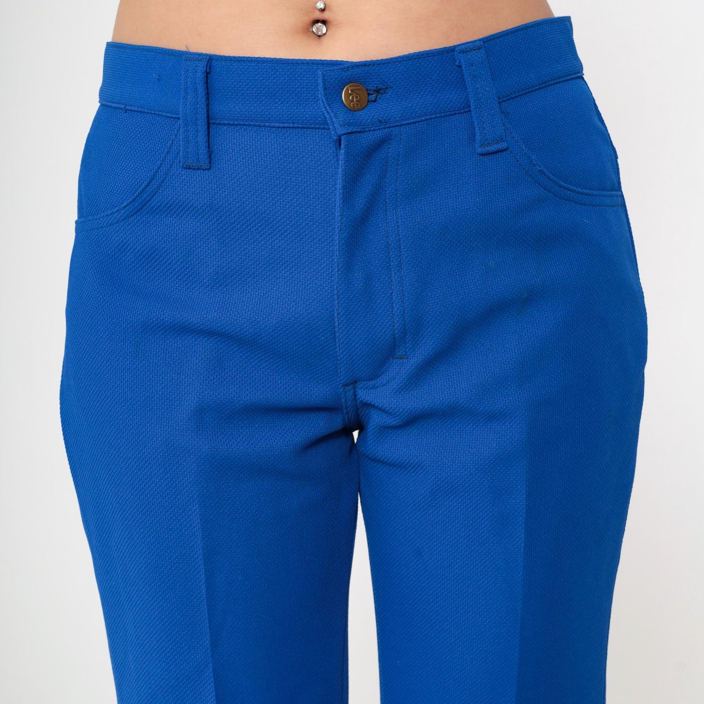 70s Lee Royal Blue Flared Pants High Rise Bell Bottom Trousers Men's 32