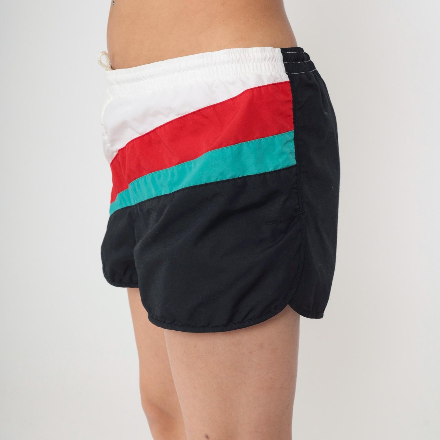 90s Speedo Swim Trunks Black White Colour Block Striped Men's Medium