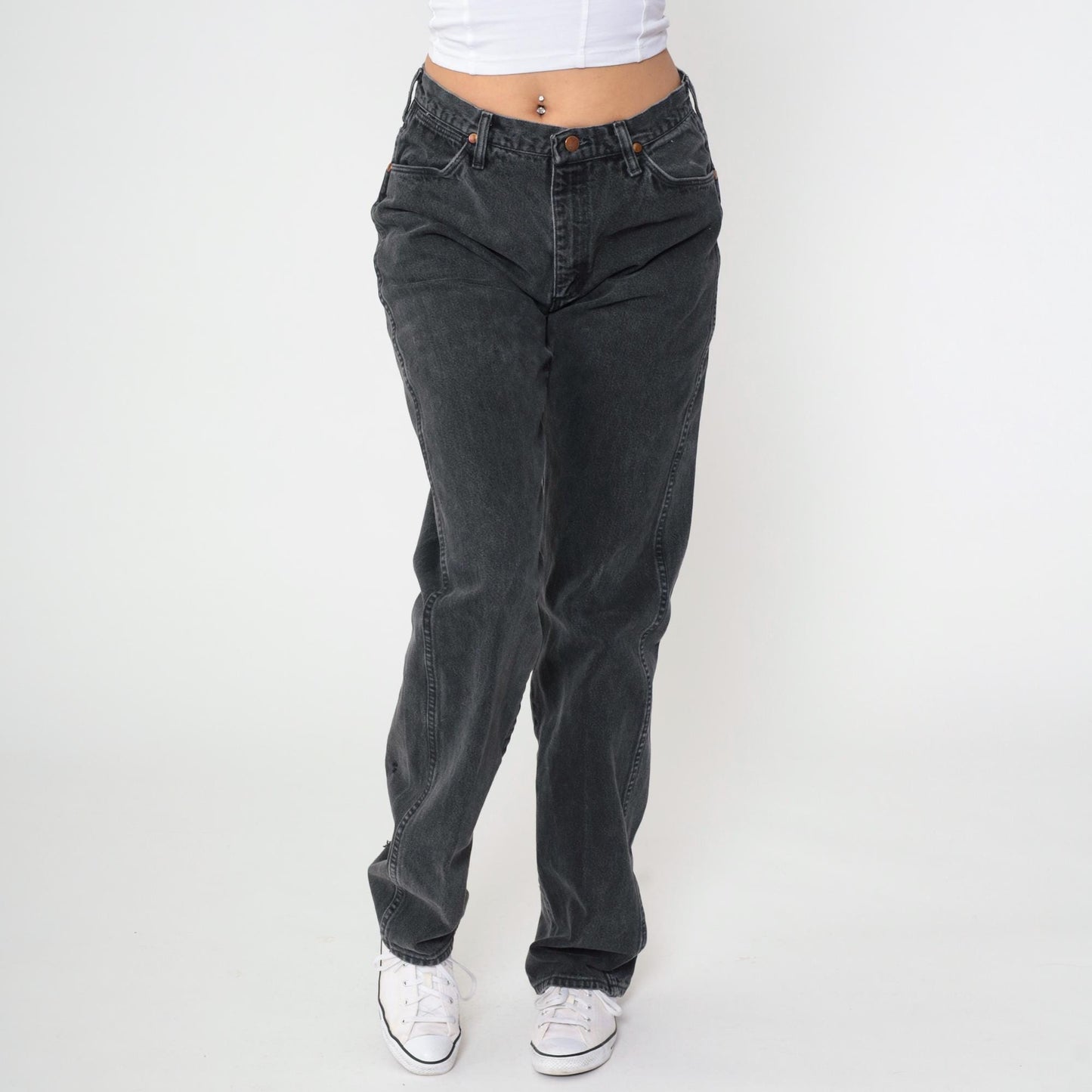 90s Wrangler Black Denim Jeans Straight Leg High Rise 31 x 36