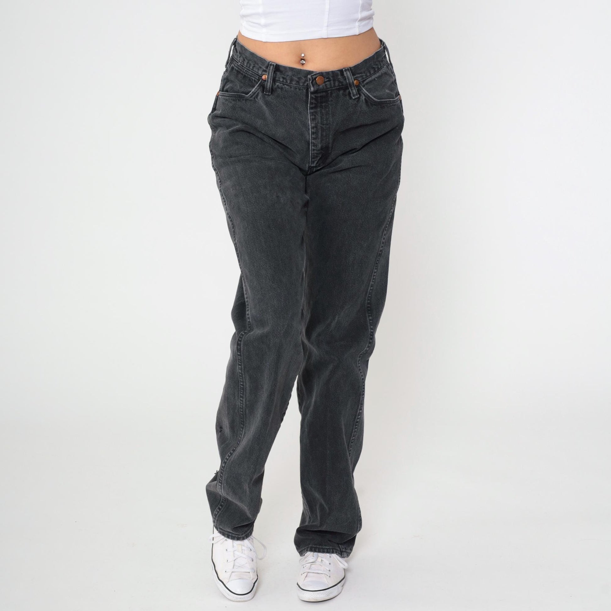 90s Wrangler Black Denim Jeans Straight Leg High Rise 31 x 36