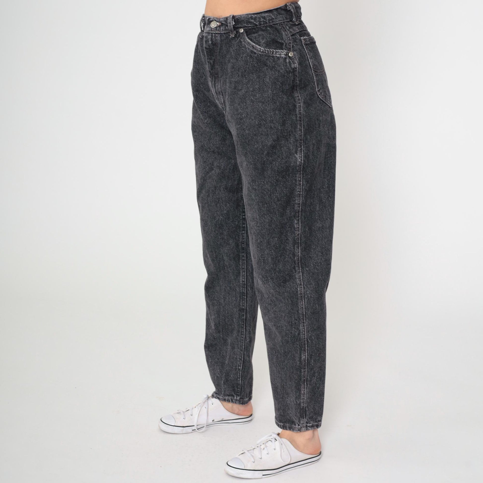 90s Lee Riders Acid Wash Black Jeans High Rise Straight Leg Medium