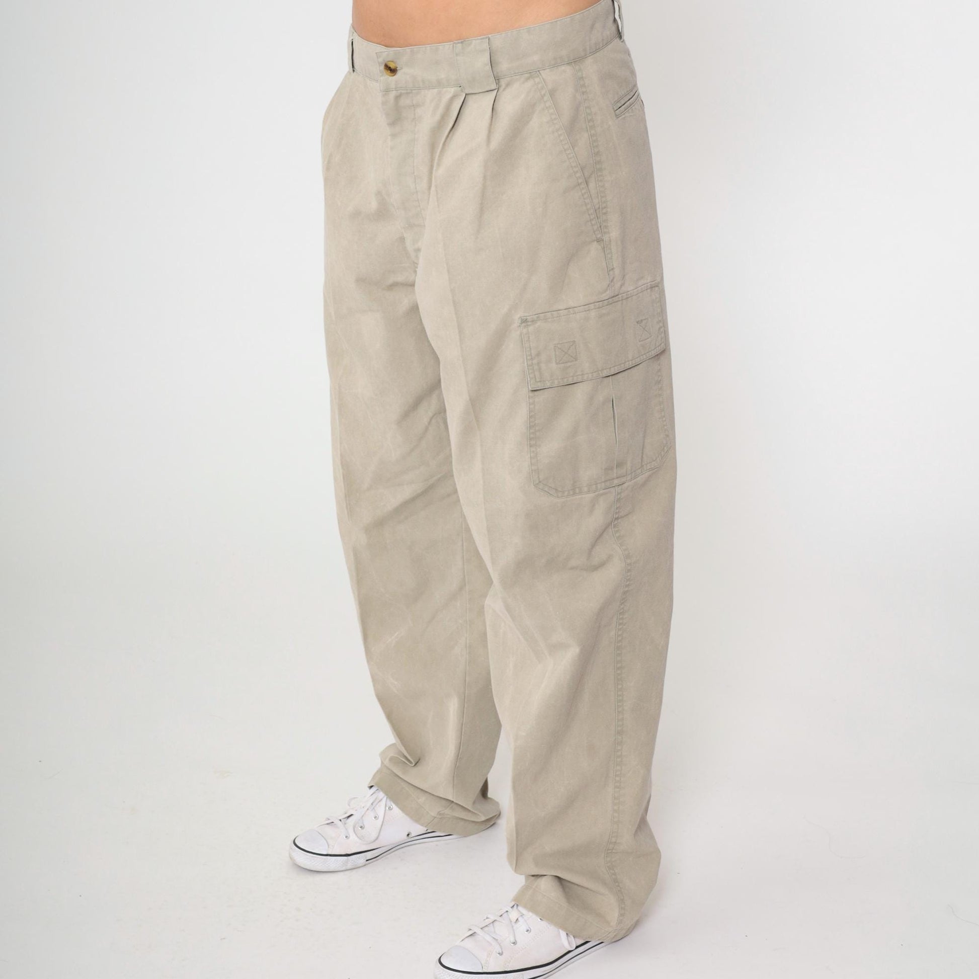 90s Bugle Boy Khaki Cargo Pants Pleated Straight Leg Men's 36x30