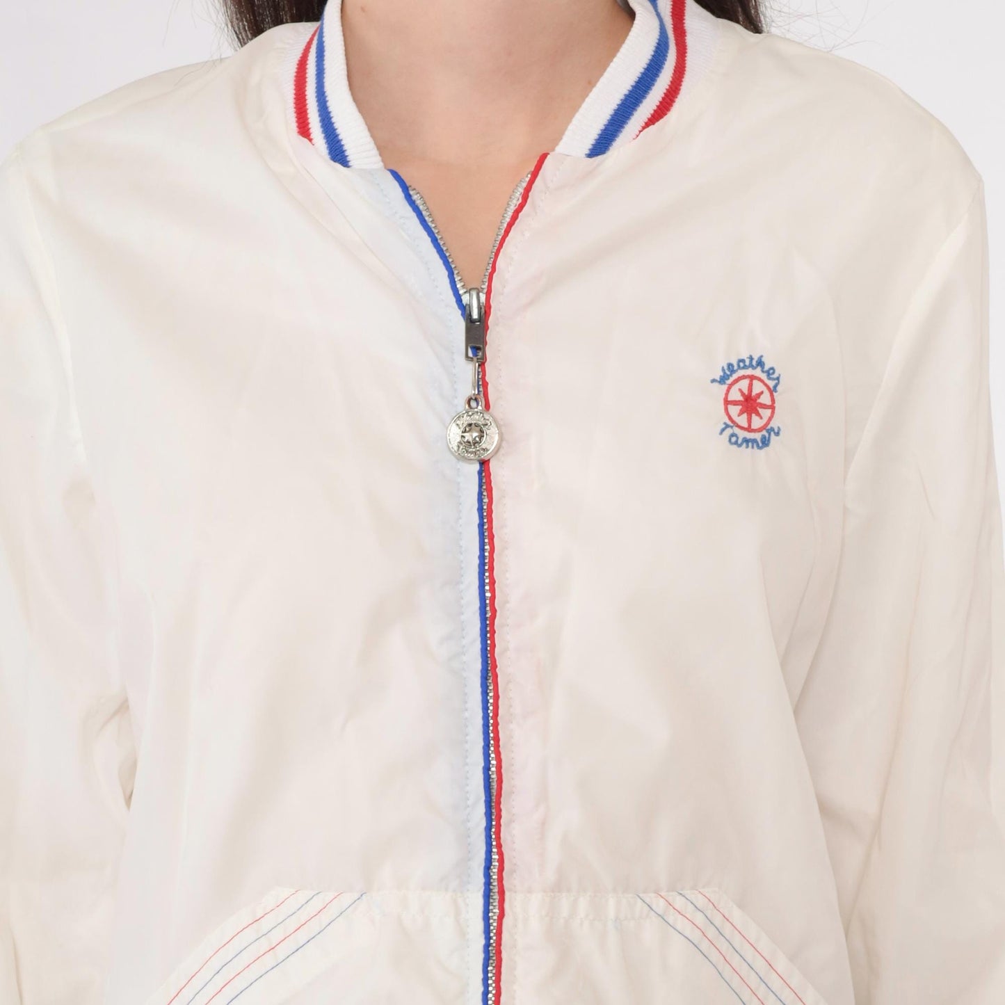 70s Weather Tamer Windbreaker Jacket White Striped Zip-Up Small S