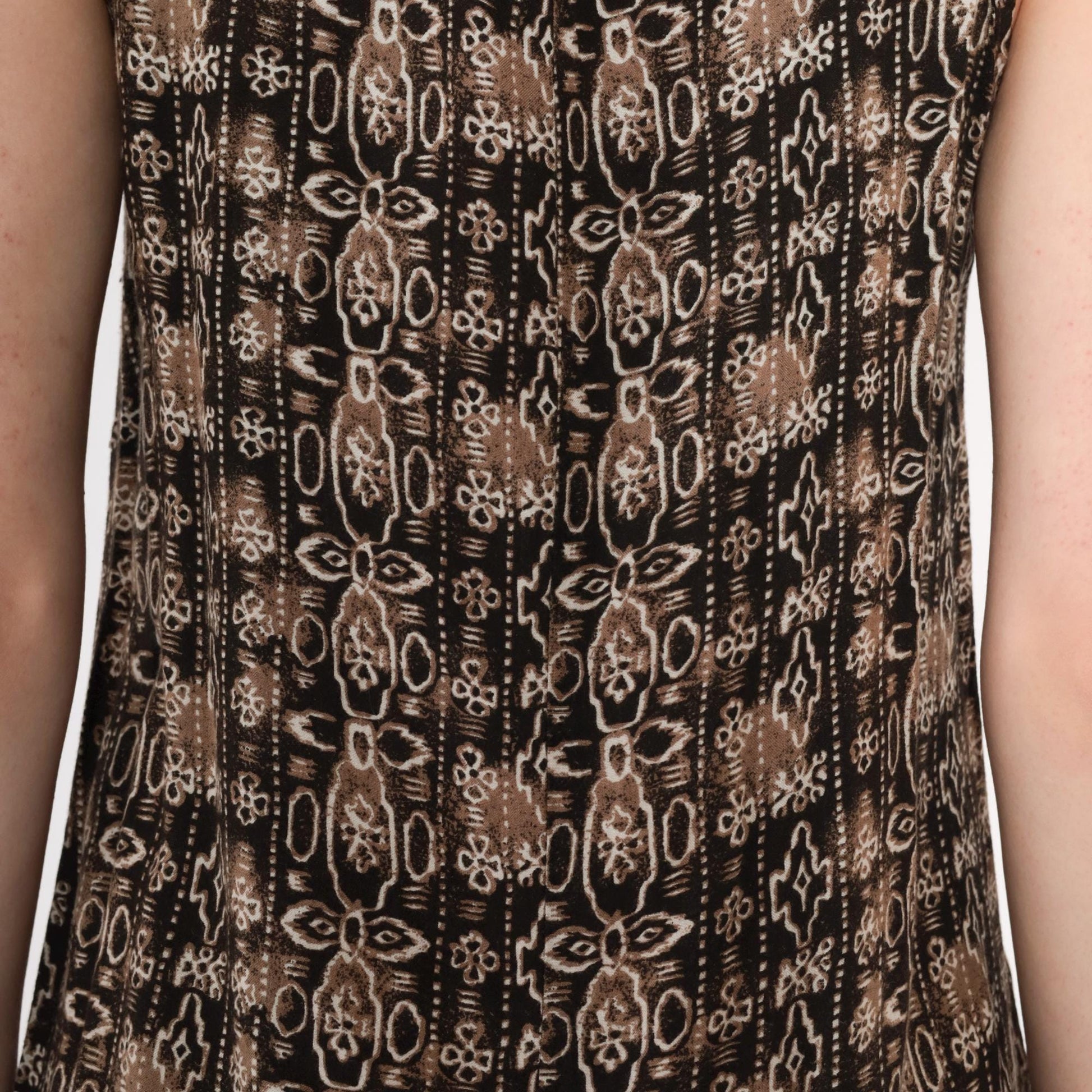 90s Geometric Mini Shift Dress Tan Brown Sleeveless Extra Small