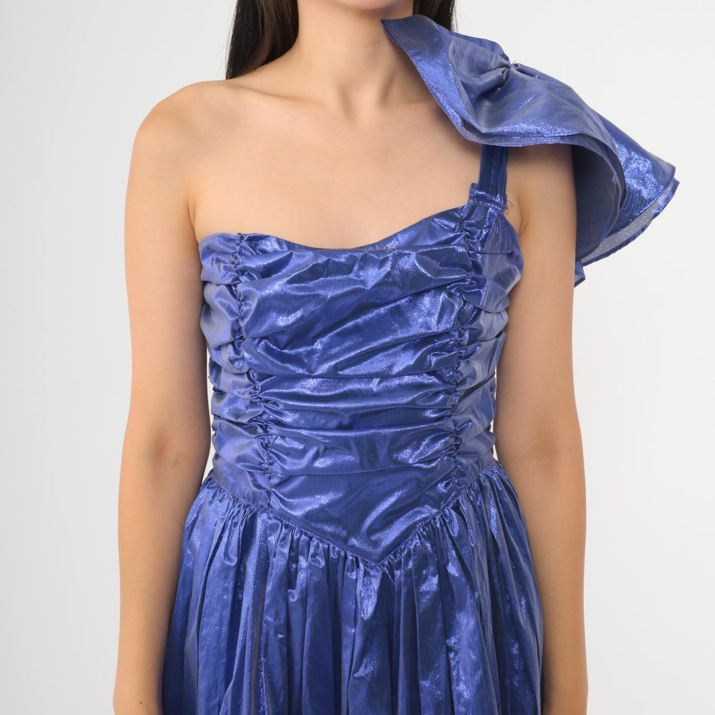 80s Gunne Sax Metallic Purple Taffeta One-Shoulder Ball Gown Maxi Extra Small