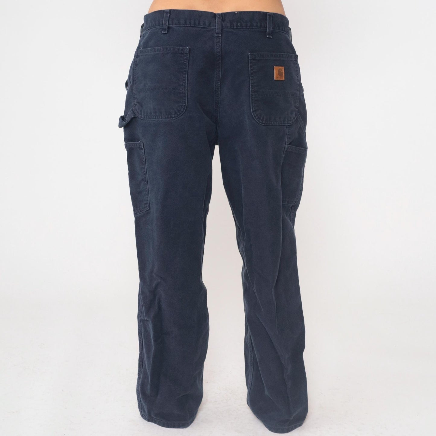 Y2K Carhartt Navy Utility Straight Leg Work Pants Hammer Loop 36x30