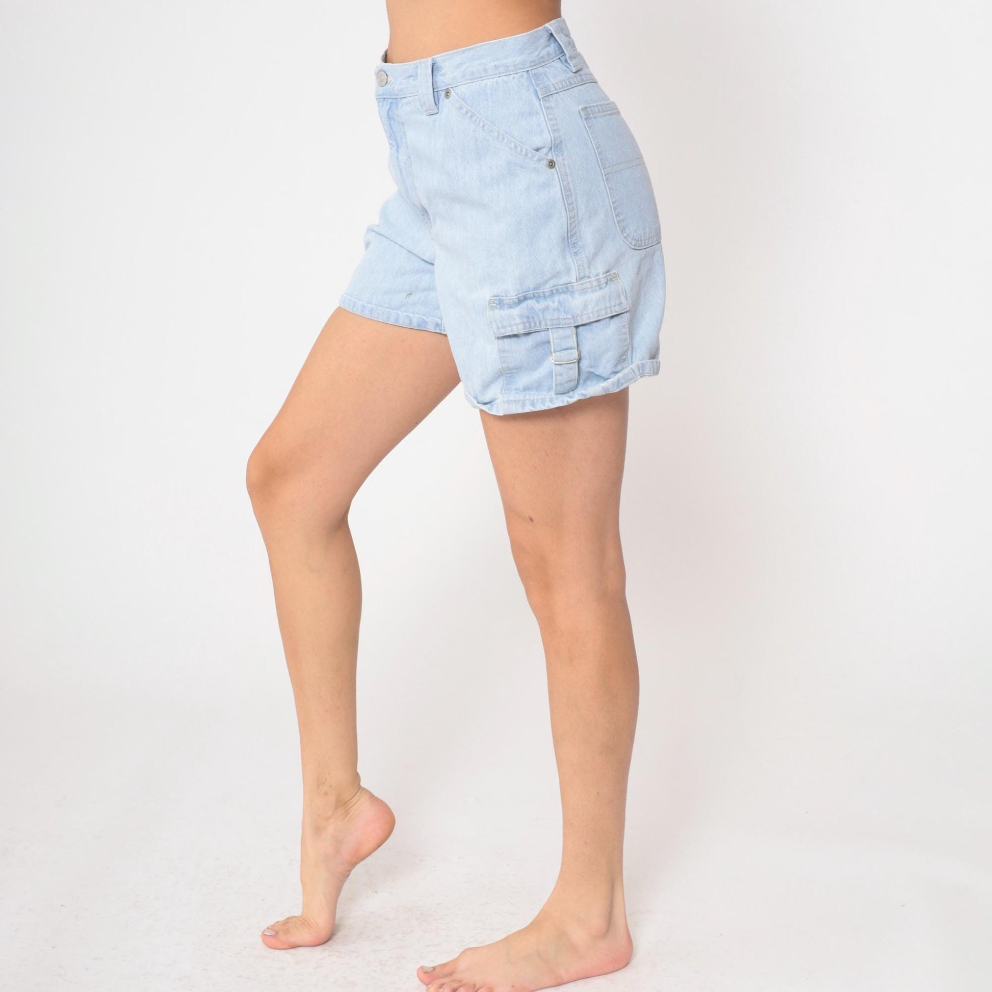 90s Gloria Vanderbilt Light Blue Denim Cargo Shorts High Waisted Medium M