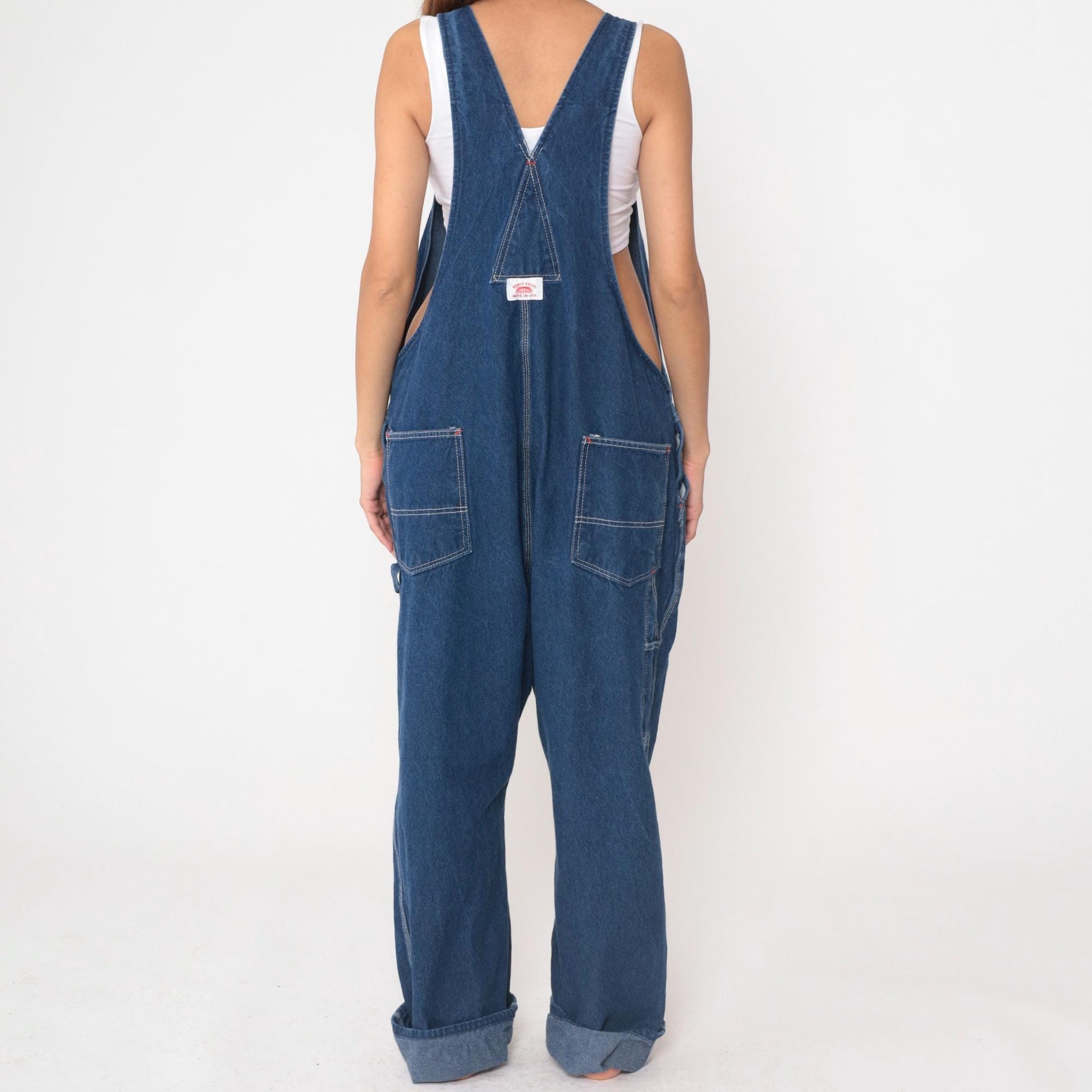 90s Roundhouse Dark Indigo Denim Overalls Carpenter Workwear Men's XL