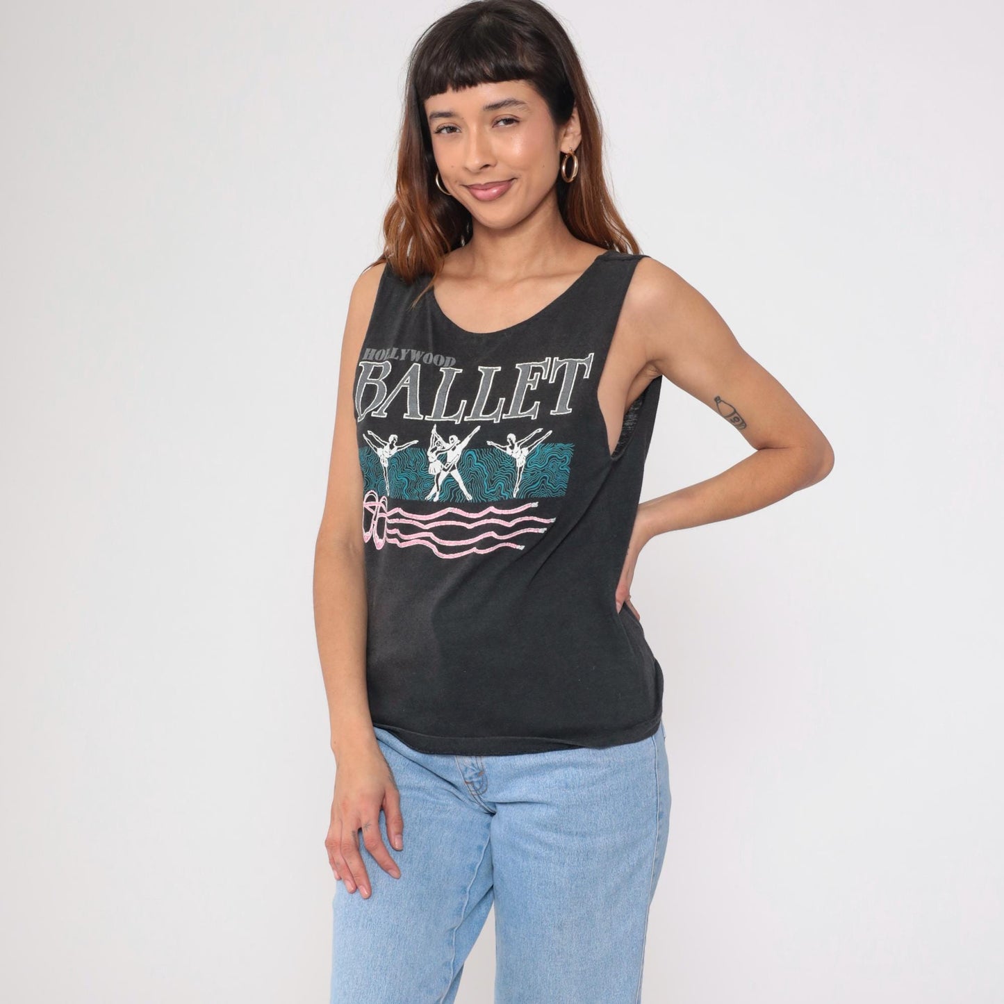 90s Hollywood Ballet Tank Top Black Graphic Sleeveless Small S