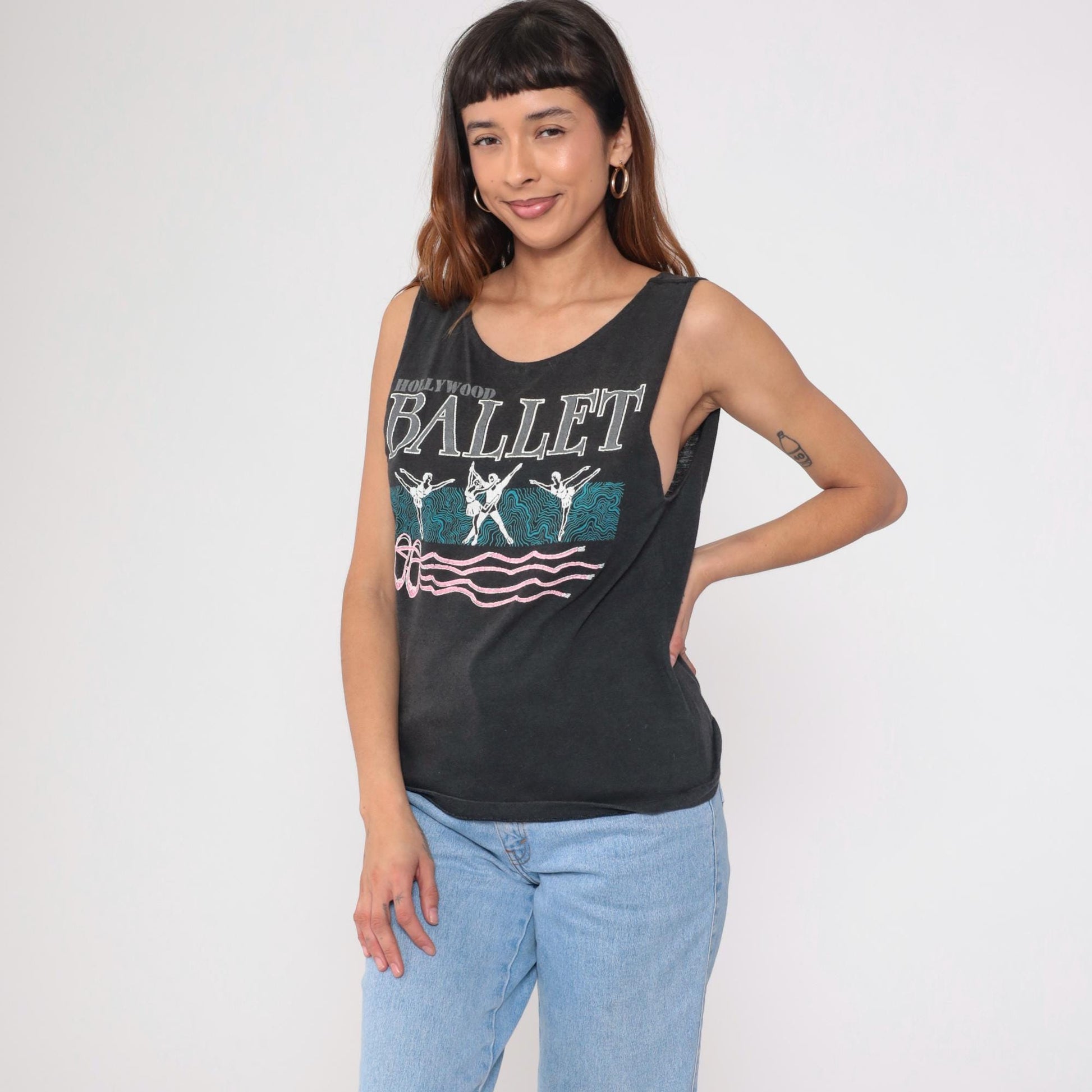 90s Hollywood Ballet Tank Top Black Graphic Sleeveless Small S