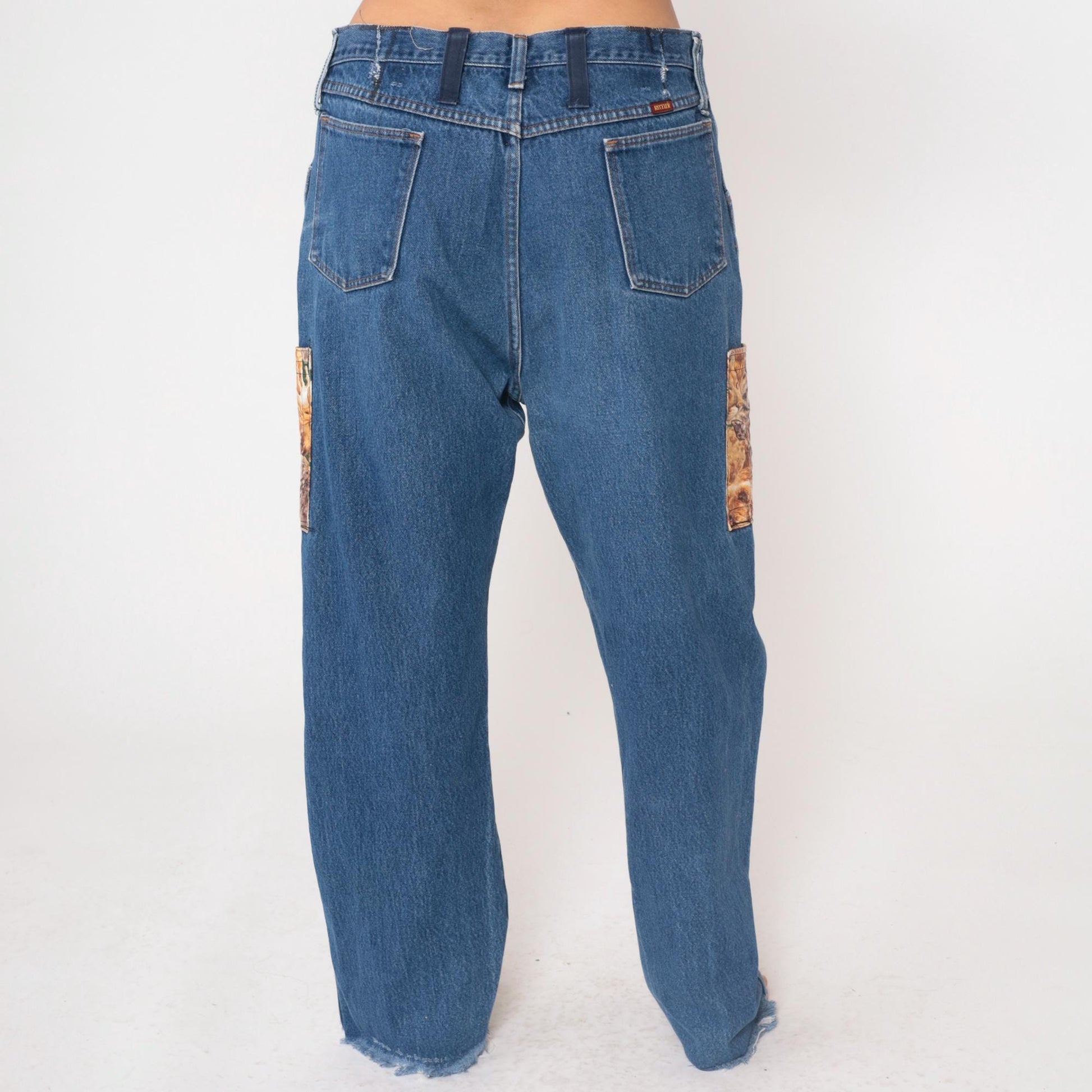 90s Rustler Animal Print High Rise Straight Leg Denim Jeans Blue 36