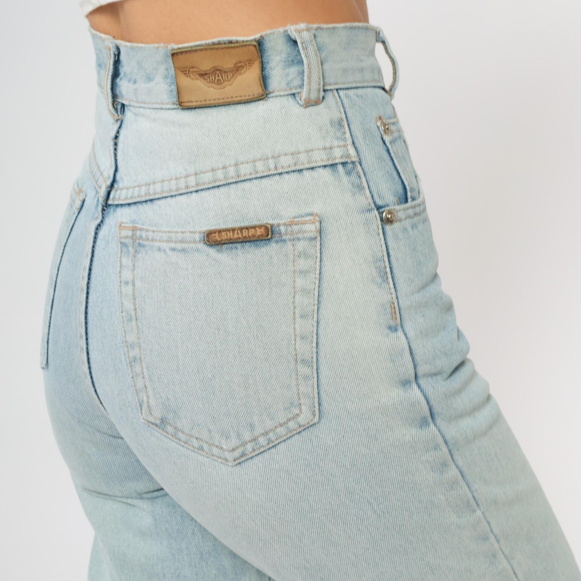 90s Sharp Light Blue High Waisted Mom Jeans Tapered Denim XXS