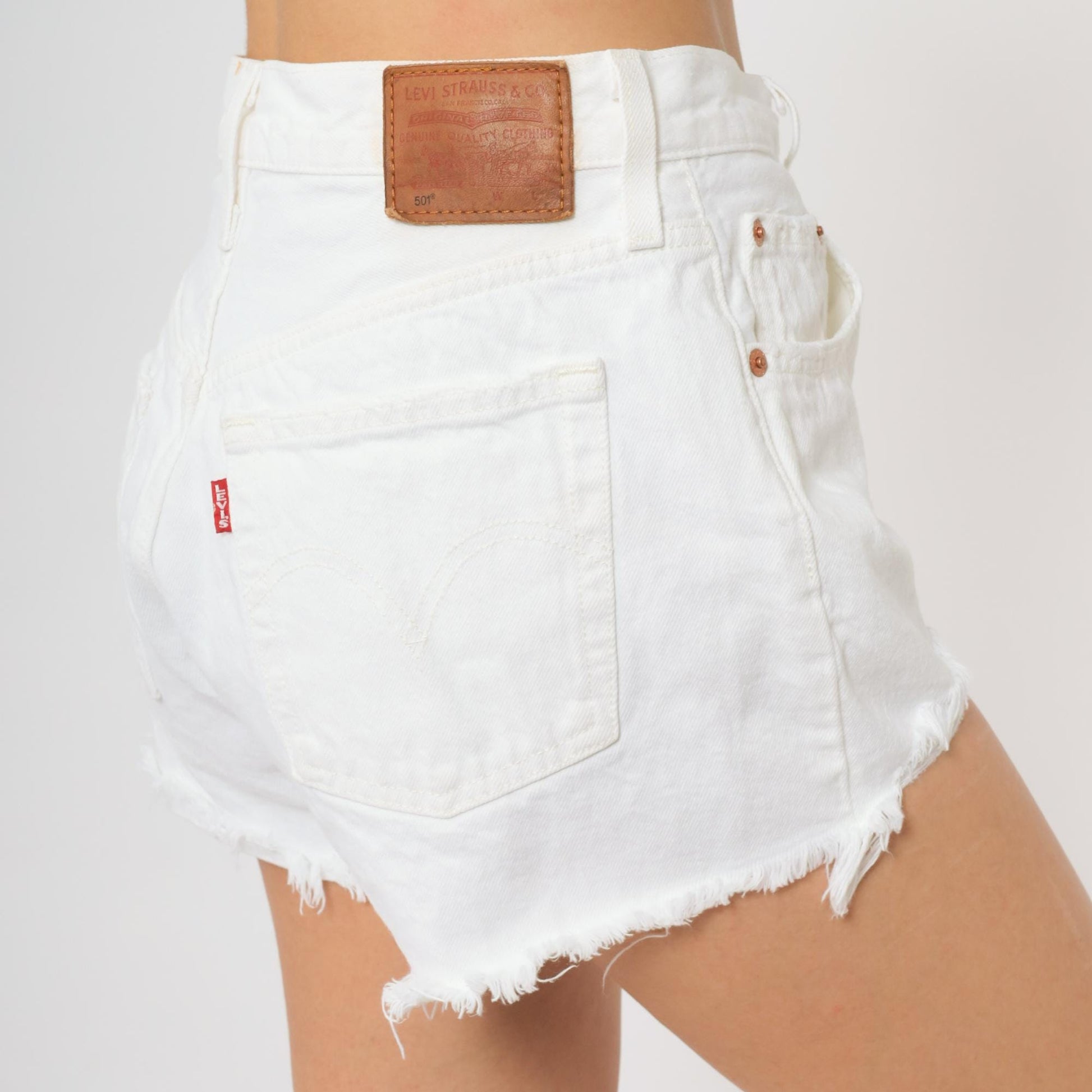 90s Levi's Premium White Denim Shorts High Waisted Distressed W28